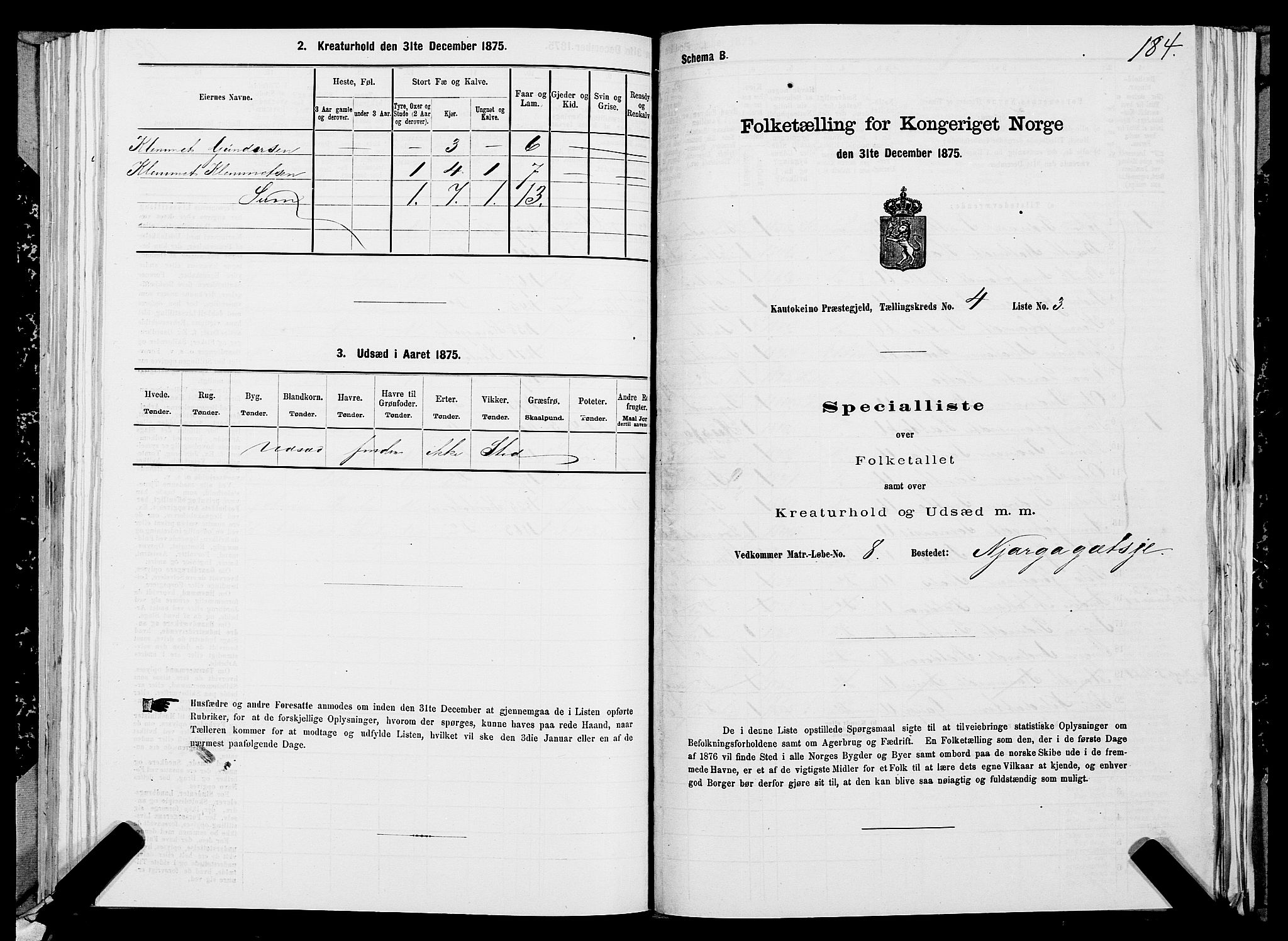 SATØ, 1875 census for 2011P Kautokeino, 1875, p. 1184