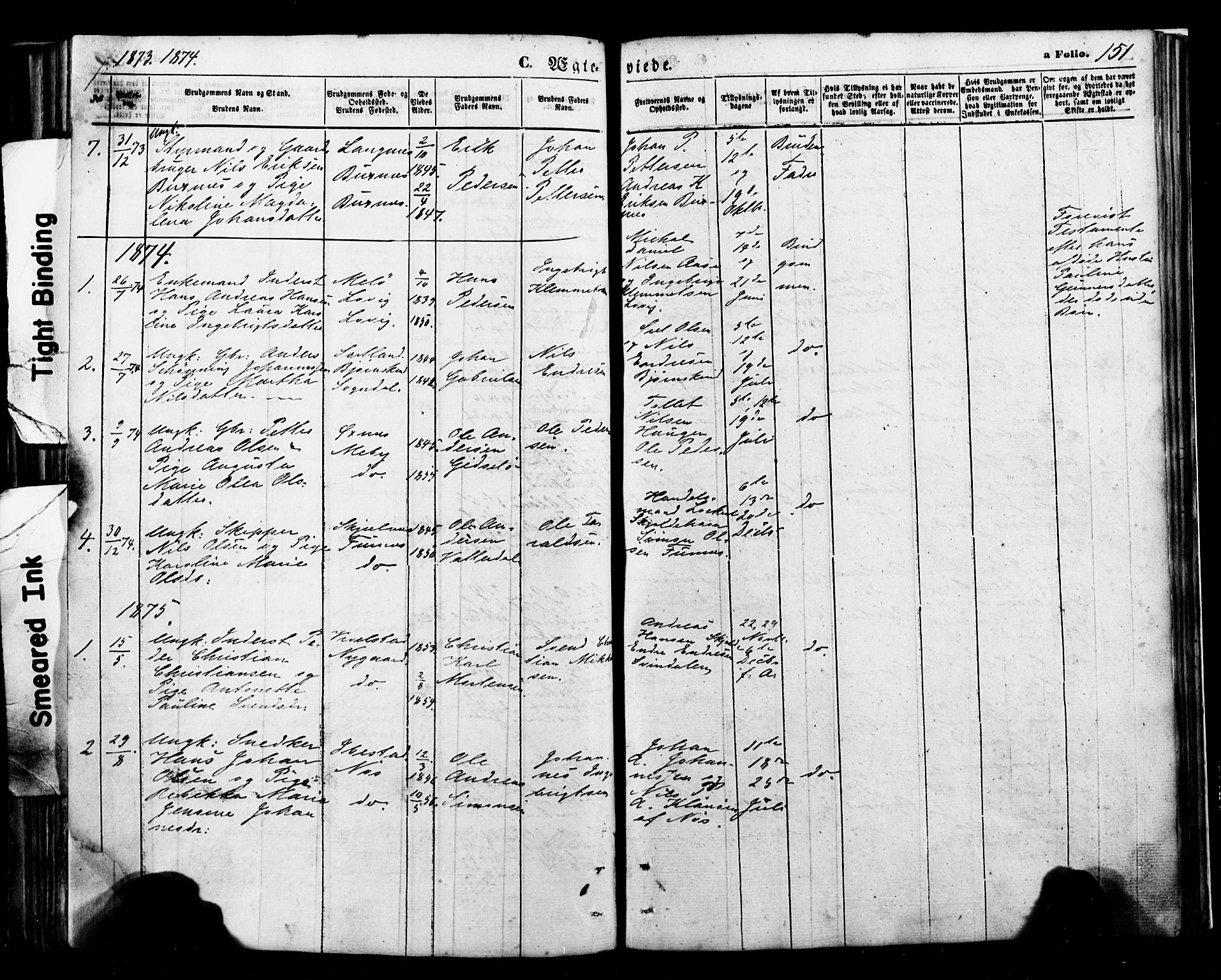 Ministerialprotokoller, klokkerbøker og fødselsregistre - Nordland, AV/SAT-A-1459/898/L1421: Parish register (official) no. 898A01, 1866-1886, p. 151