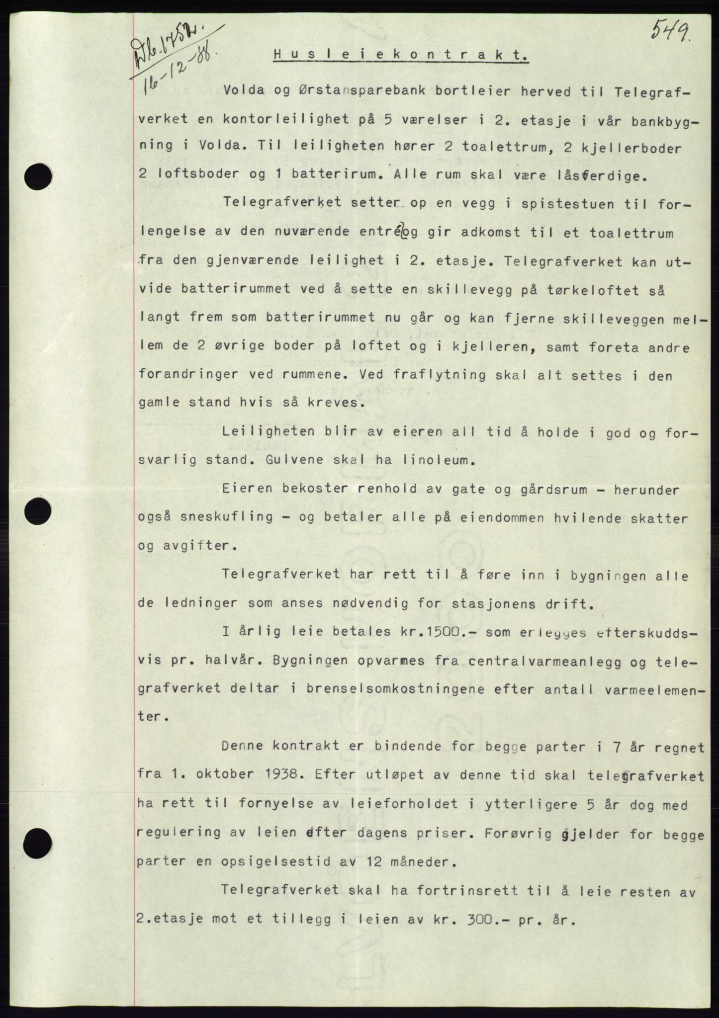 Søre Sunnmøre sorenskriveri, AV/SAT-A-4122/1/2/2C/L0066: Mortgage book no. 60, 1938-1938, Diary no: : 1752/1938