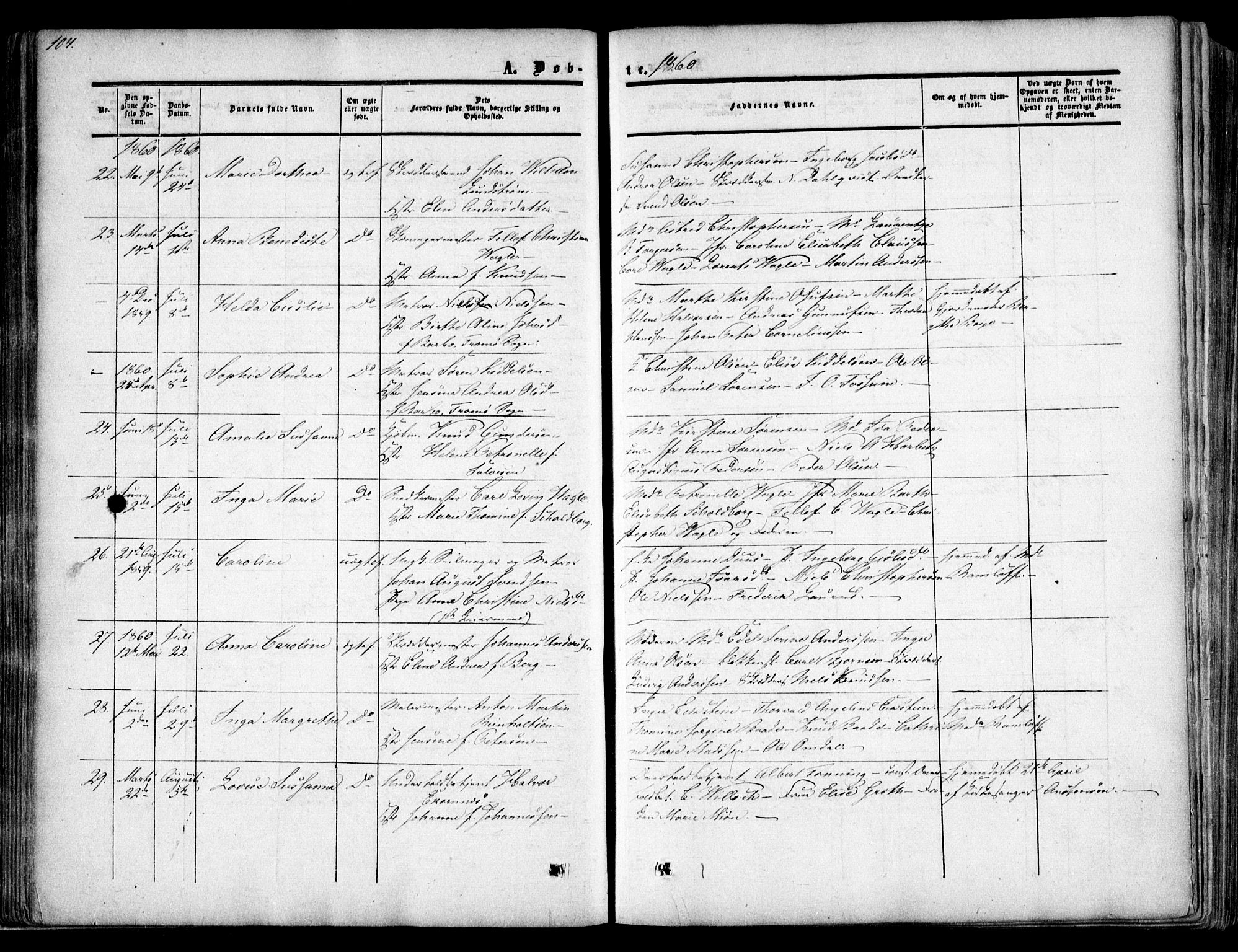 Arendal sokneprestkontor, Trefoldighet, AV/SAK-1111-0040/F/Fa/L0006: Parish register (official) no. A 6, 1855-1868, p. 104