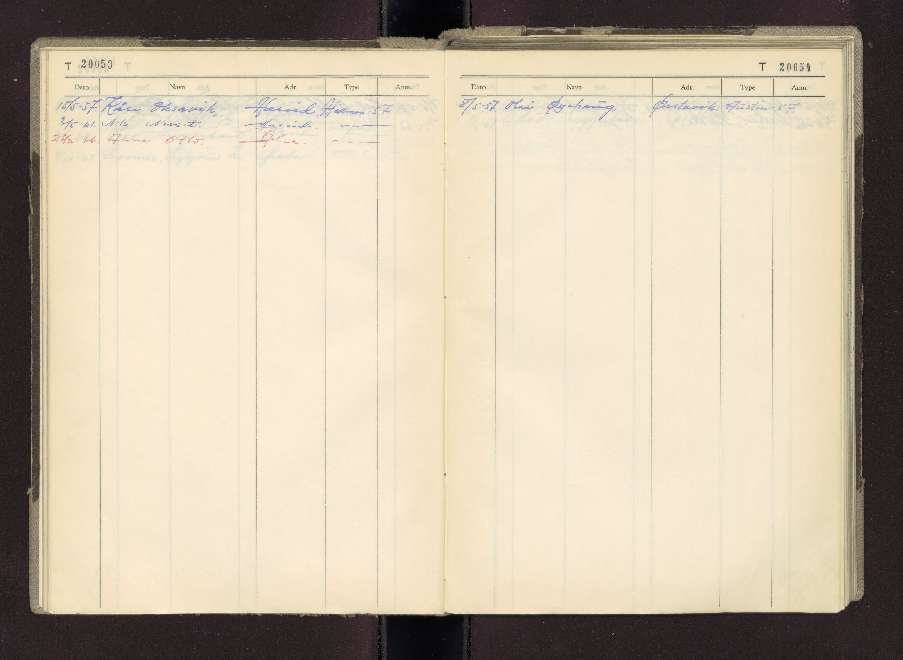 Møre og Romsdal vegkontor - Ålesund trafikkstasjon, AV/SAT-A-4099/F/Fc/L0014: Bilregister; T 20000 - T 20500, 1955-1970