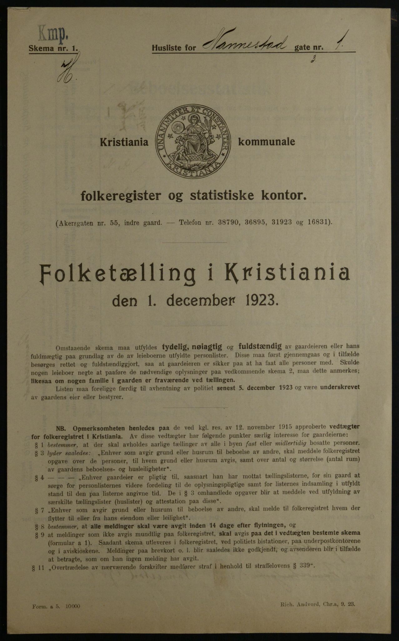 OBA, Municipal Census 1923 for Kristiania, 1923, p. 76004