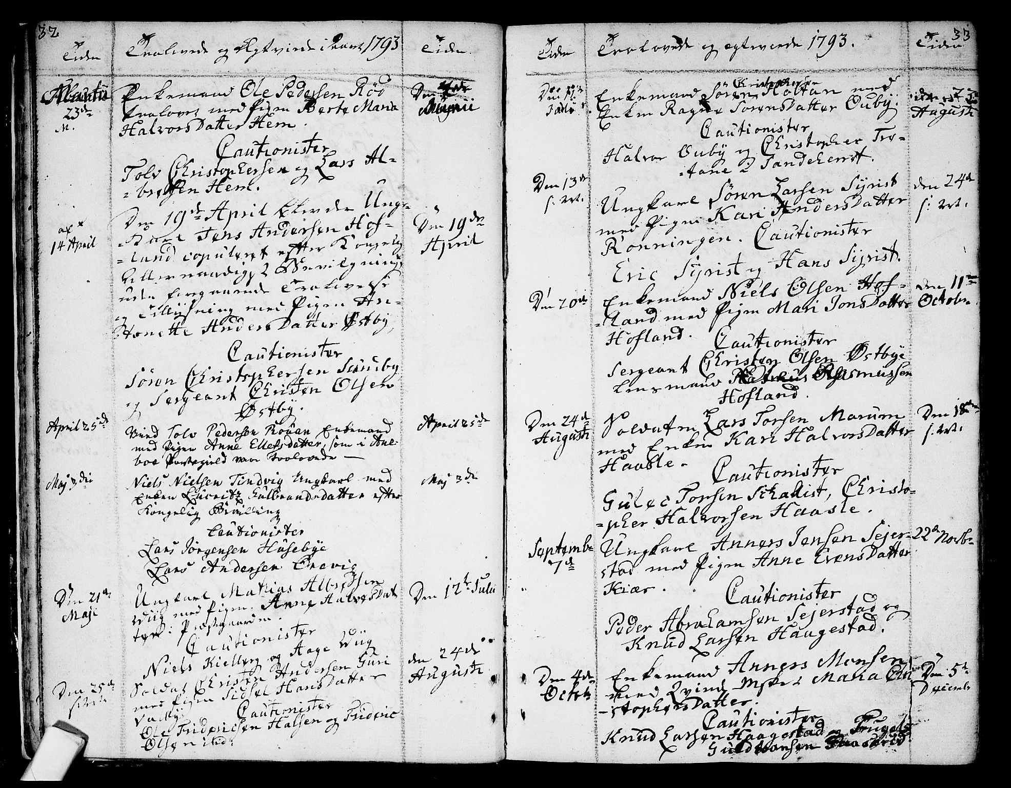 Tjølling kirkebøker, AV/SAKO-A-60/F/Fa/L0004: Parish register (official) no. 4, 1779-1817, p. 32-33