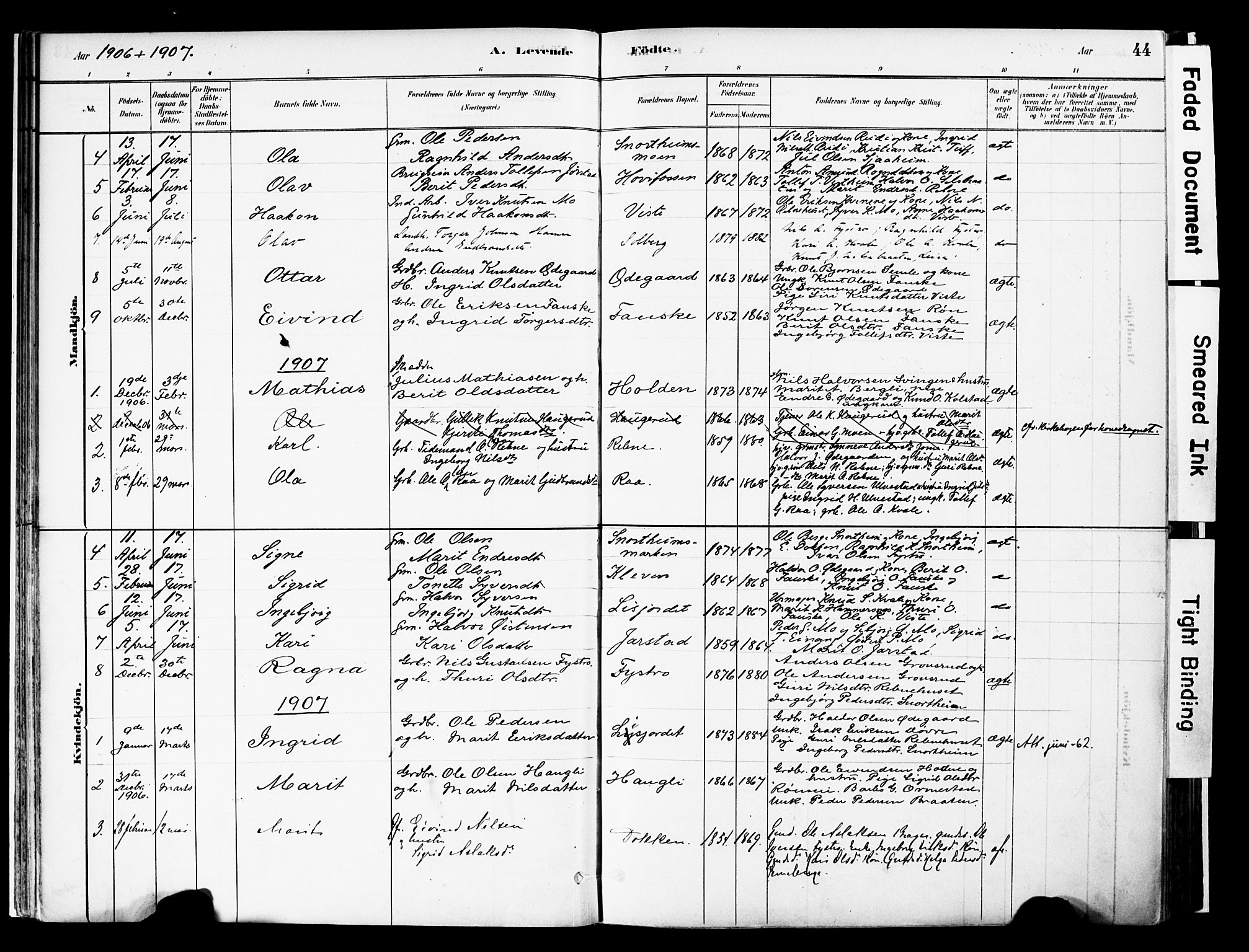 Vestre Slidre prestekontor, SAH/PREST-136/H/Ha/Haa/L0006: Parish register (official) no. 6, 1881-1912, p. 44