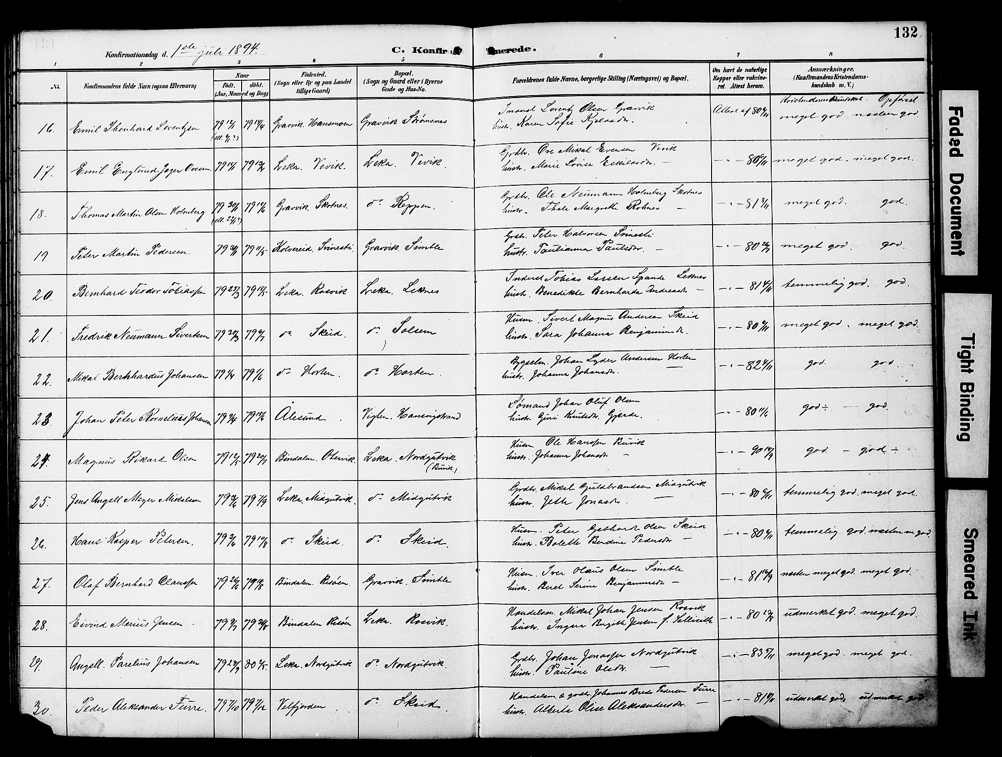 Ministerialprotokoller, klokkerbøker og fødselsregistre - Nord-Trøndelag, SAT/A-1458/788/L0701: Parish register (copy) no. 788C01, 1888-1913, p. 132