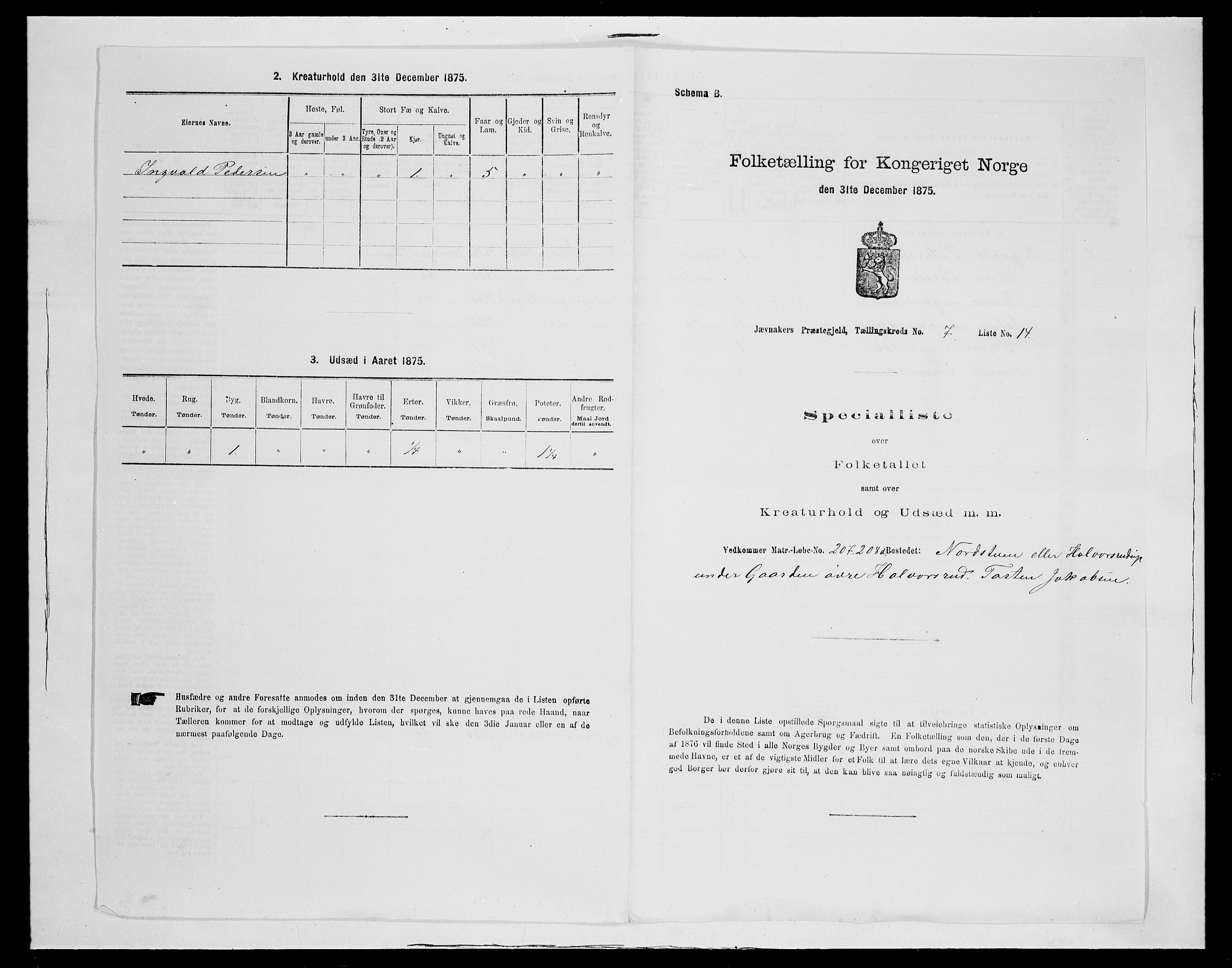 SAH, 1875 census for 0532P Jevnaker, 1875, p. 1183