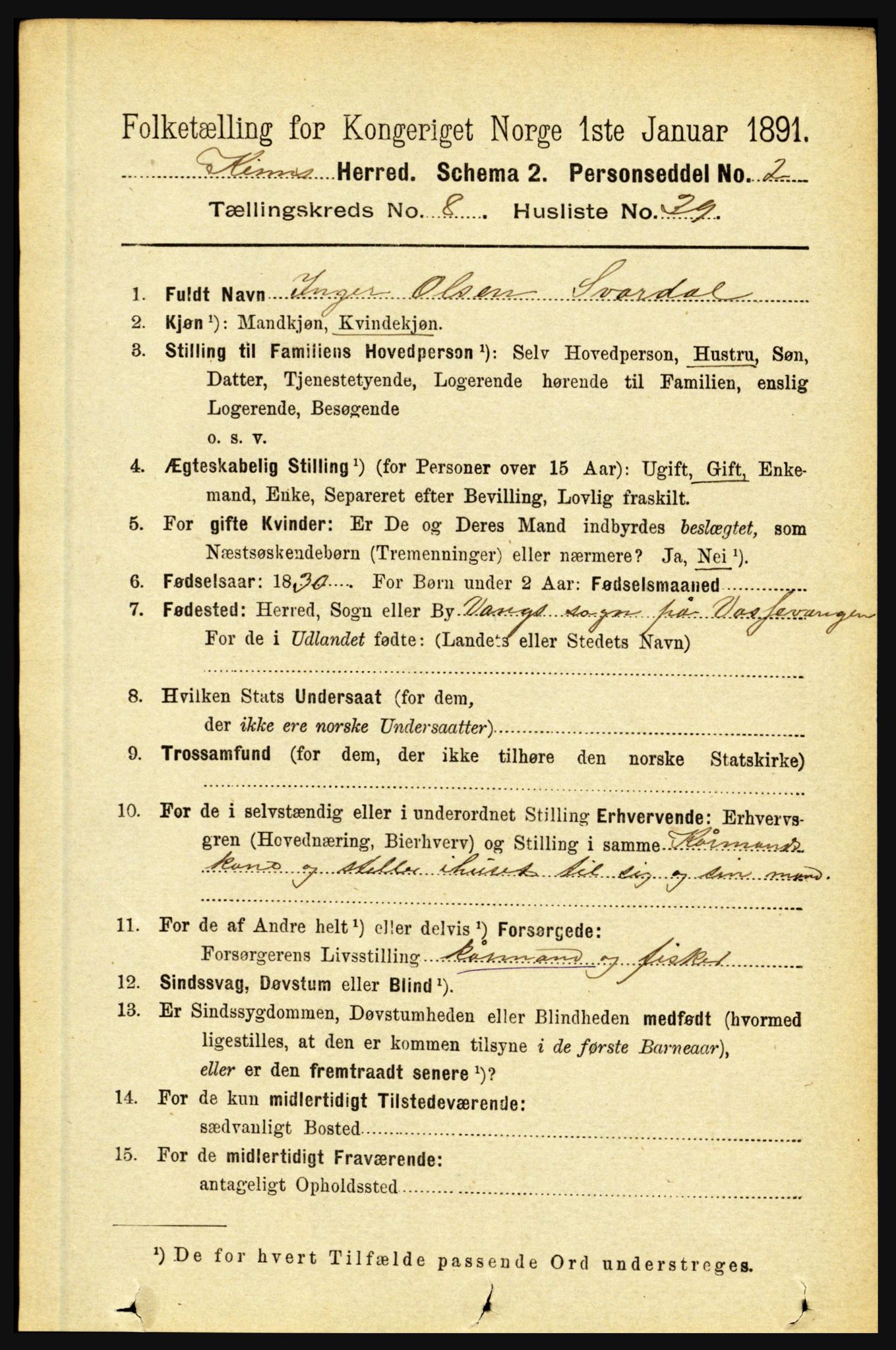 RA, 1891 census for 1437 Kinn, 1891, p. 3354