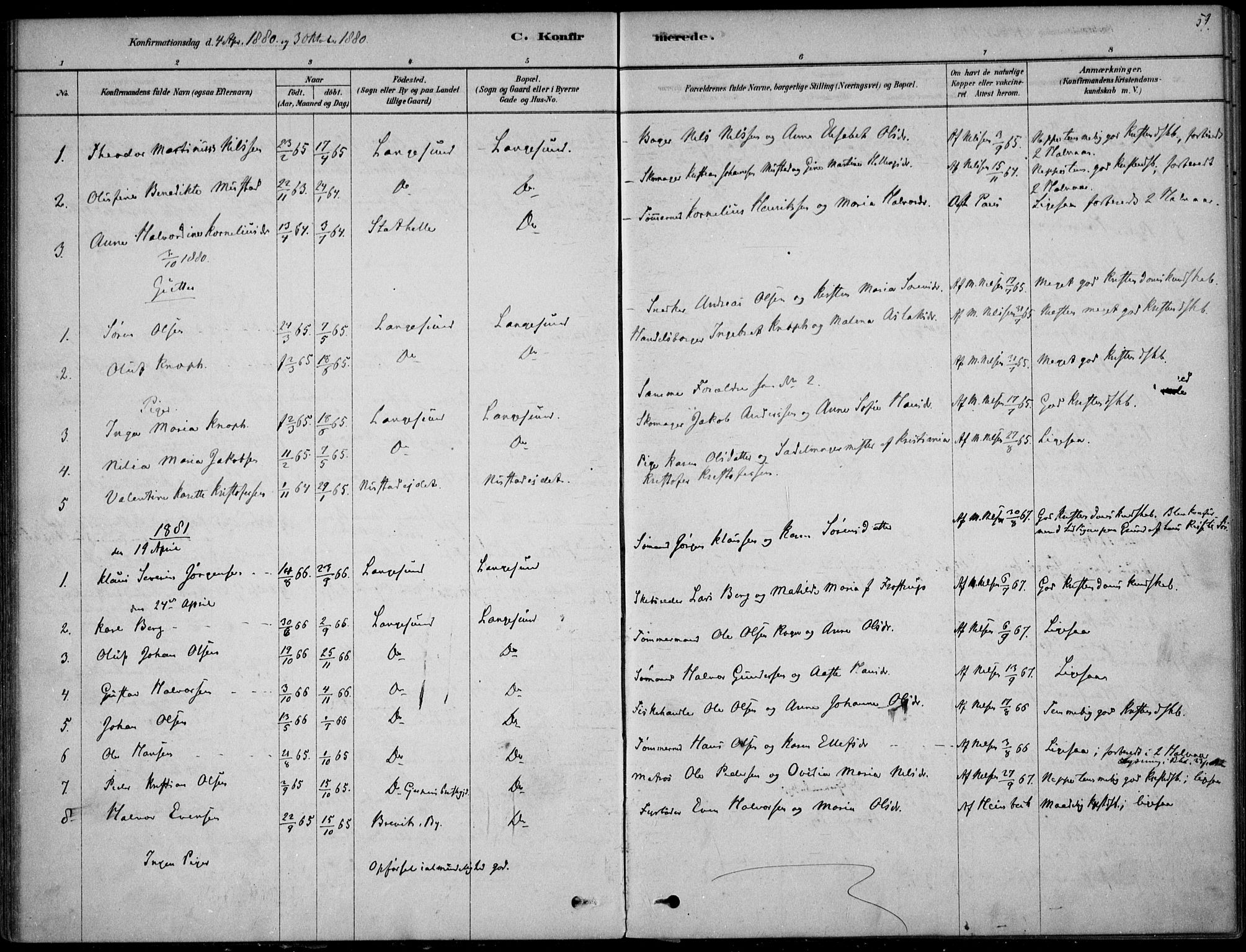 Langesund kirkebøker, AV/SAKO-A-280/F/Fa/L0002: Parish register (official) no. 2, 1878-1892, p. 59