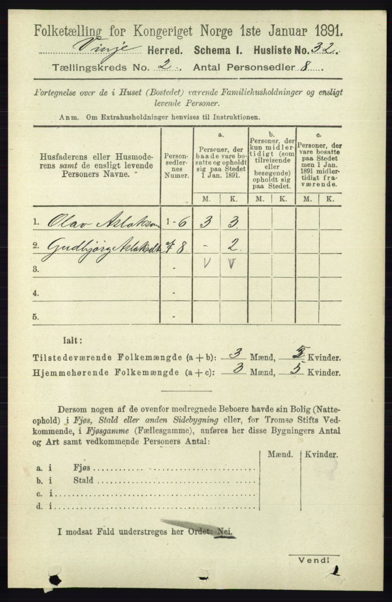 RA, 1891 census for 0834 Vinje, 1891, p. 349