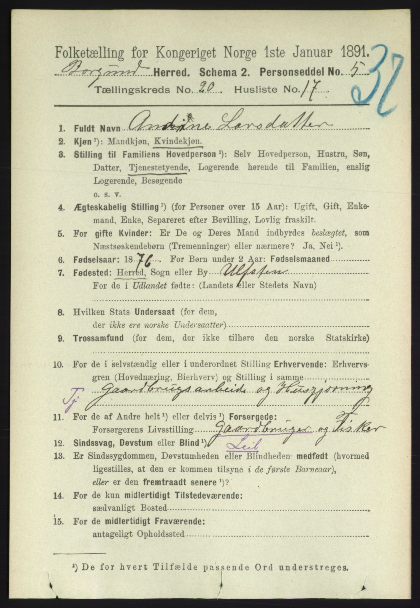 RA, 1891 census for 1531 Borgund, 1891, p. 6239