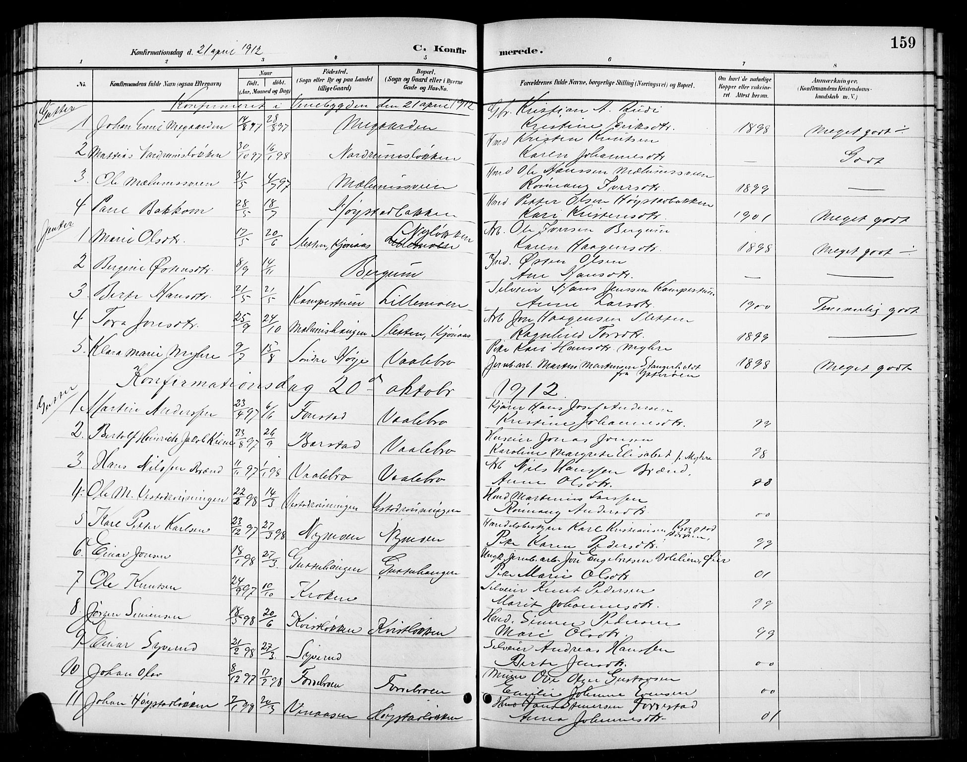 Ringebu prestekontor, AV/SAH-PREST-082/H/Ha/Hab/L0009: Parish register (copy) no. 9, 1899-1921, p. 159