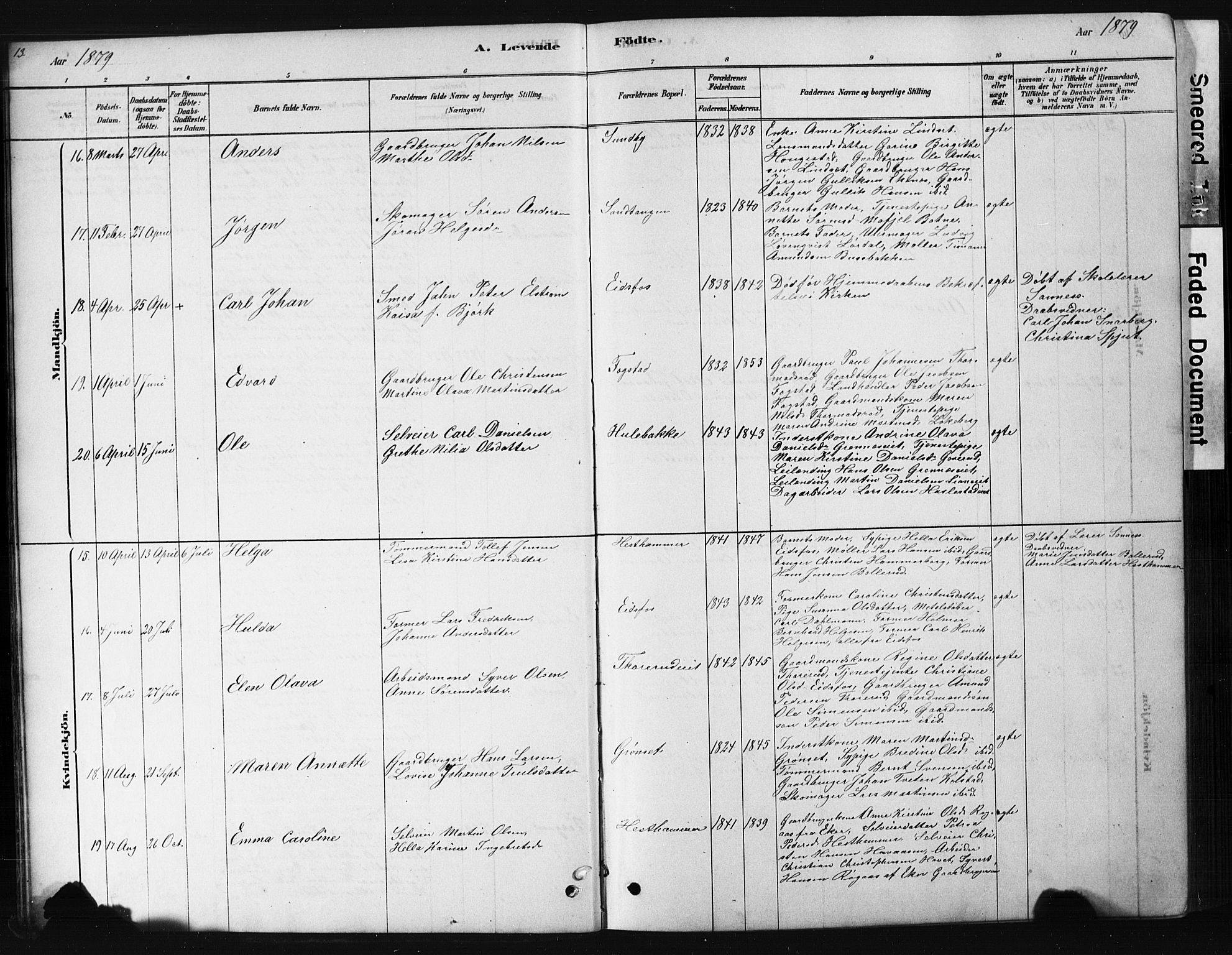 Hof kirkebøker, AV/SAKO-A-64/G/Ga/L0004: Parish register (copy) no. I 4, 1878-1930, p. 13