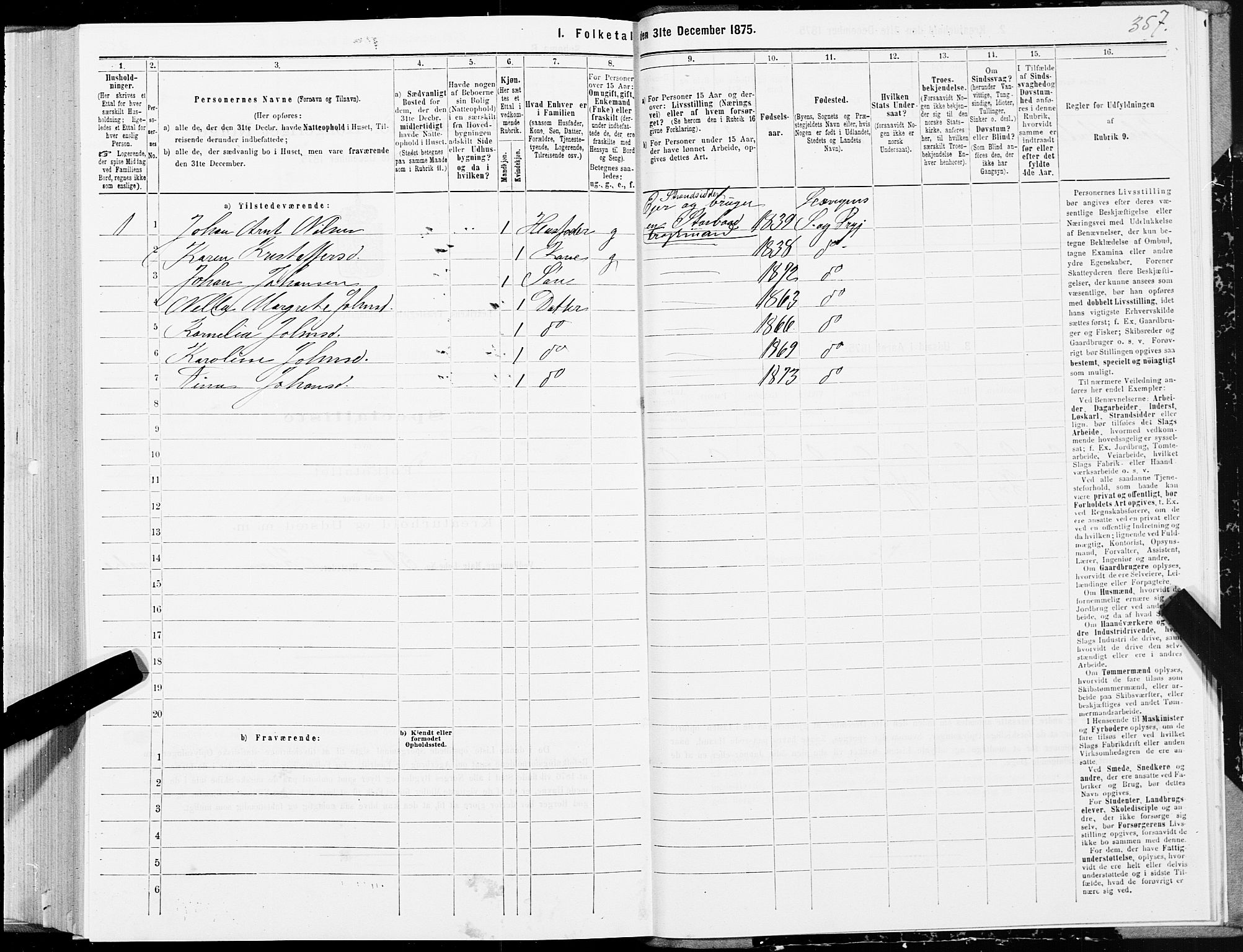 SAT, 1875 census for 1718P Leksvik, 1875, p. 1357