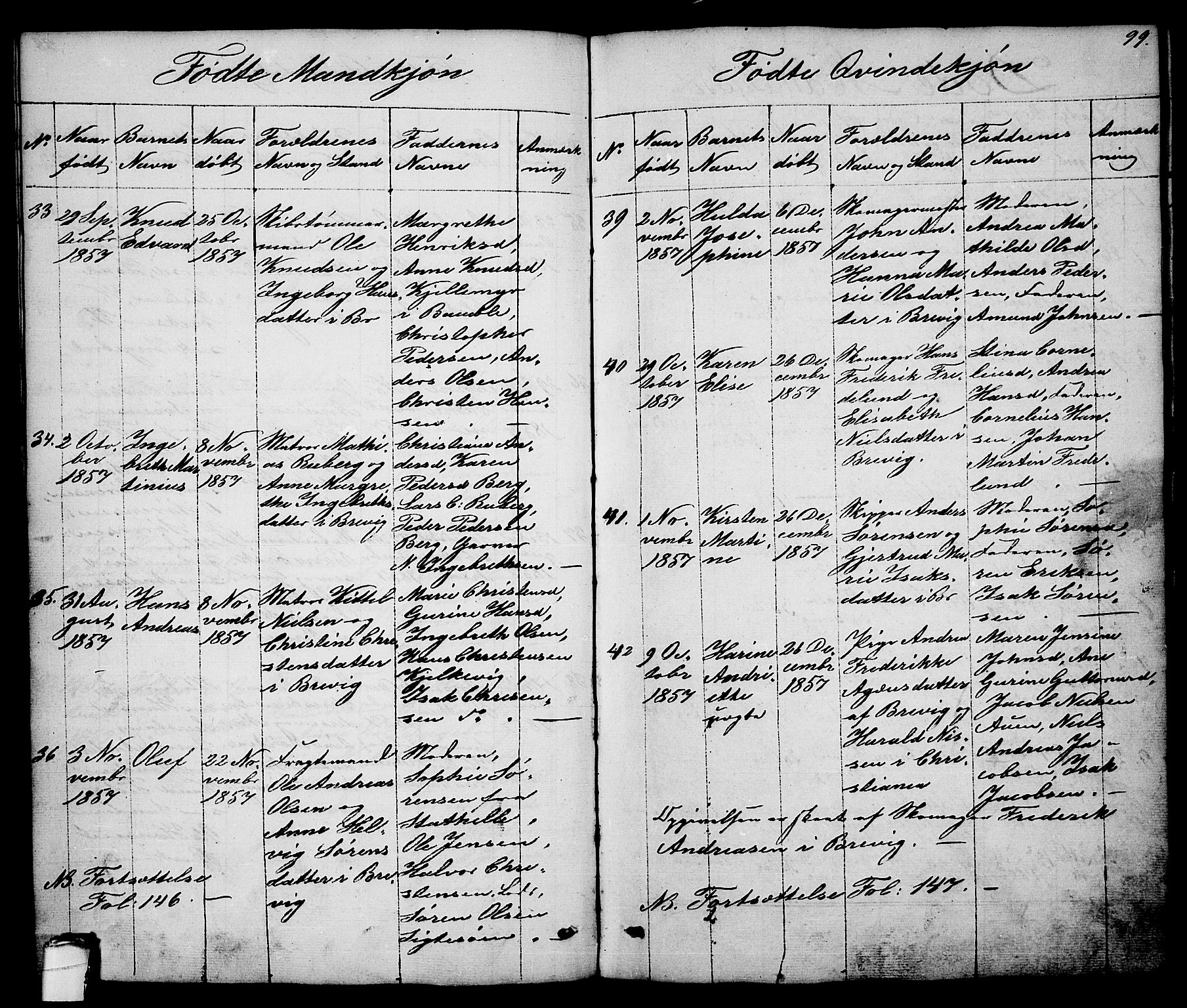 Brevik kirkebøker, SAKO/A-255/G/Ga/L0002: Parish register (copy) no. 2, 1846-1865, p. 99