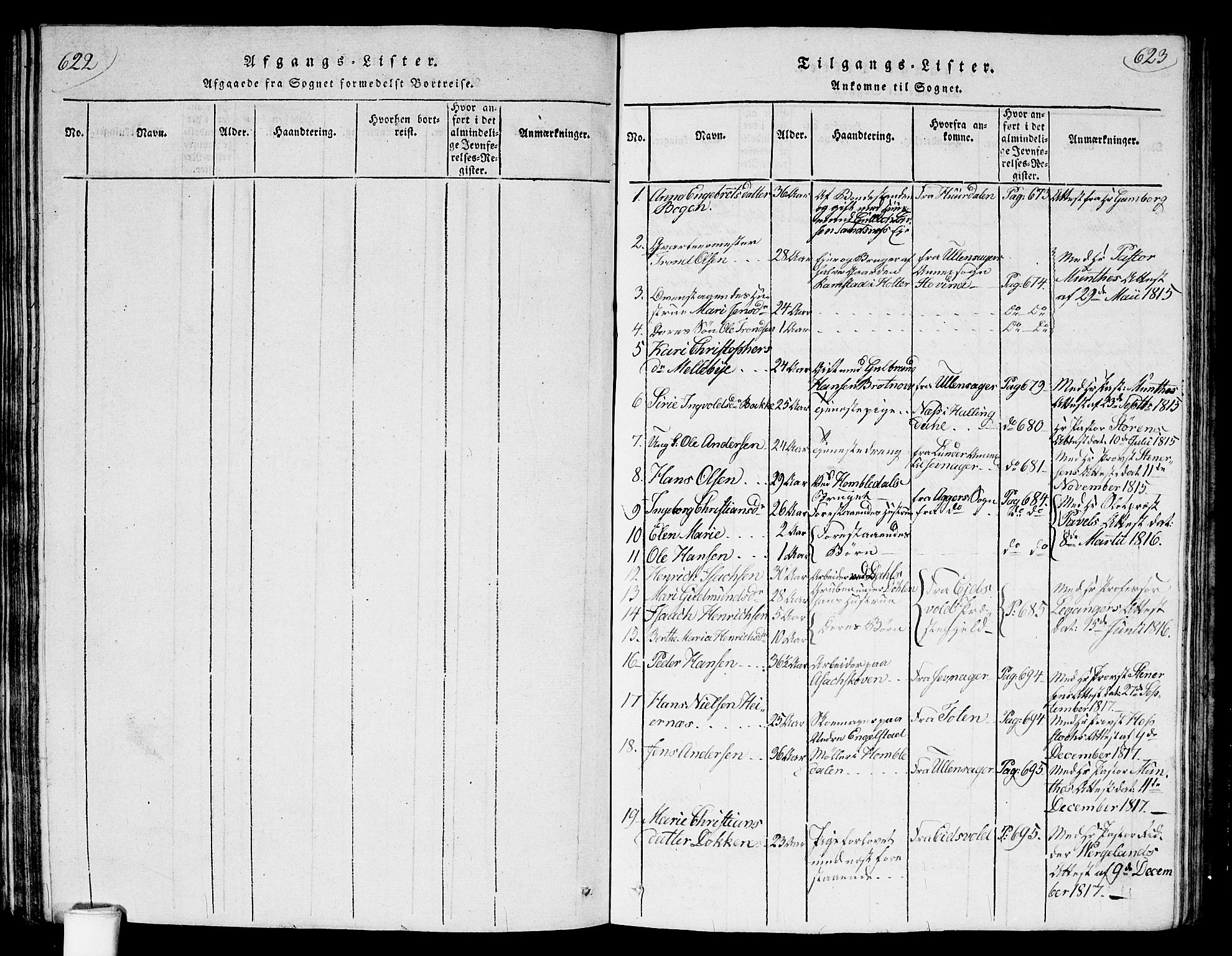 Nannestad prestekontor Kirkebøker, SAO/A-10414a/G/Ga/L0001: Parish register (copy) no. I 1, 1815-1839, p. 622-623