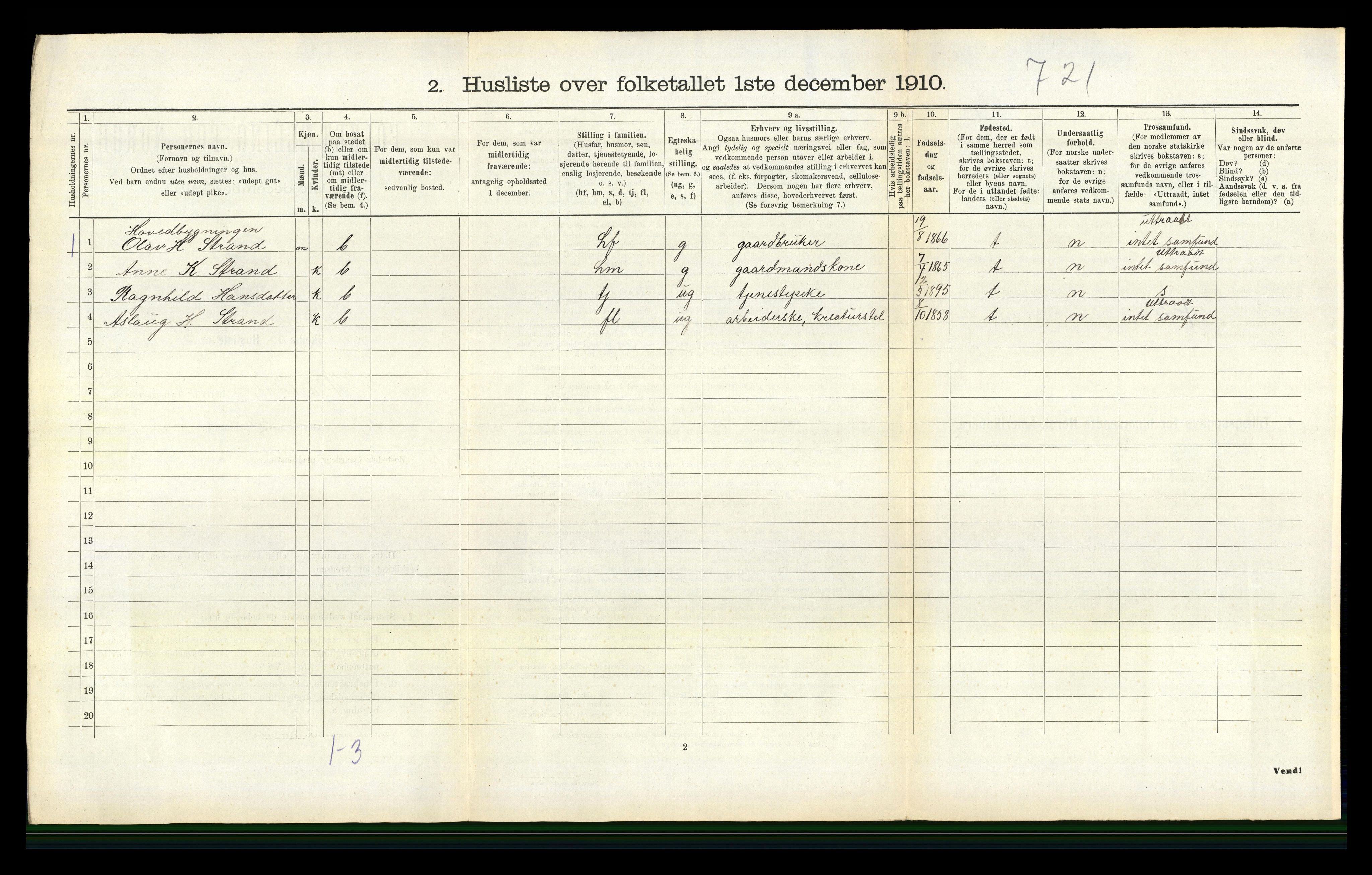 RA, 1910 census for Hjartdal, 1910, p. 319