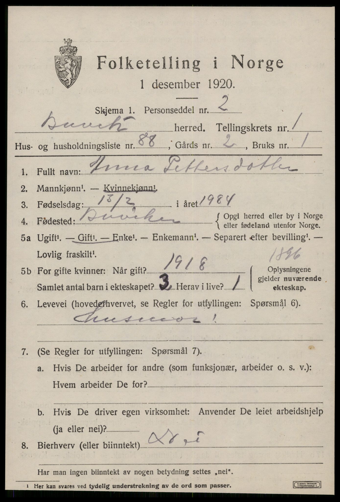 SAT, 1920 census for Buvik, 1920, p. 1224