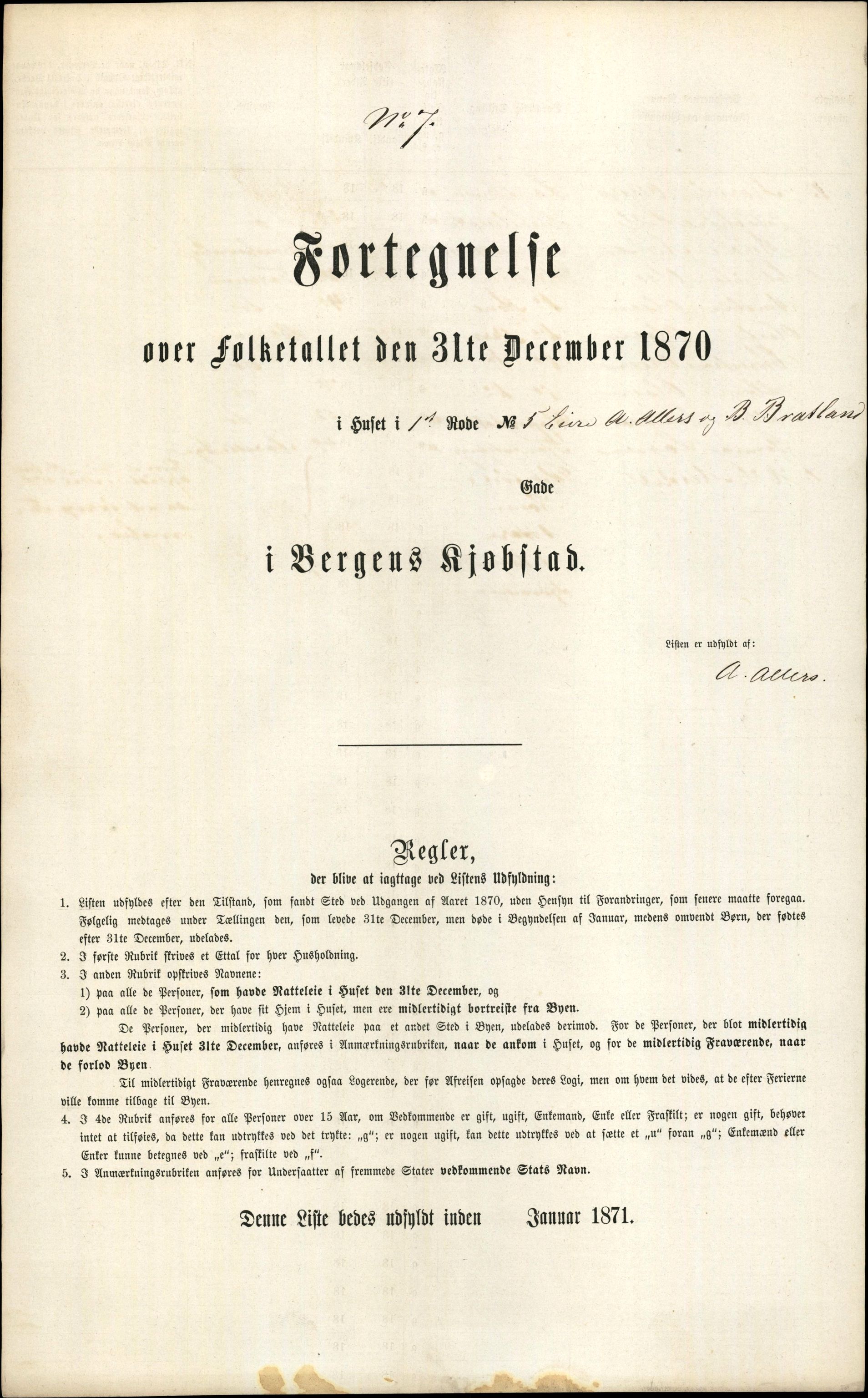 RA, 1870 census for 1301 Bergen, 1870