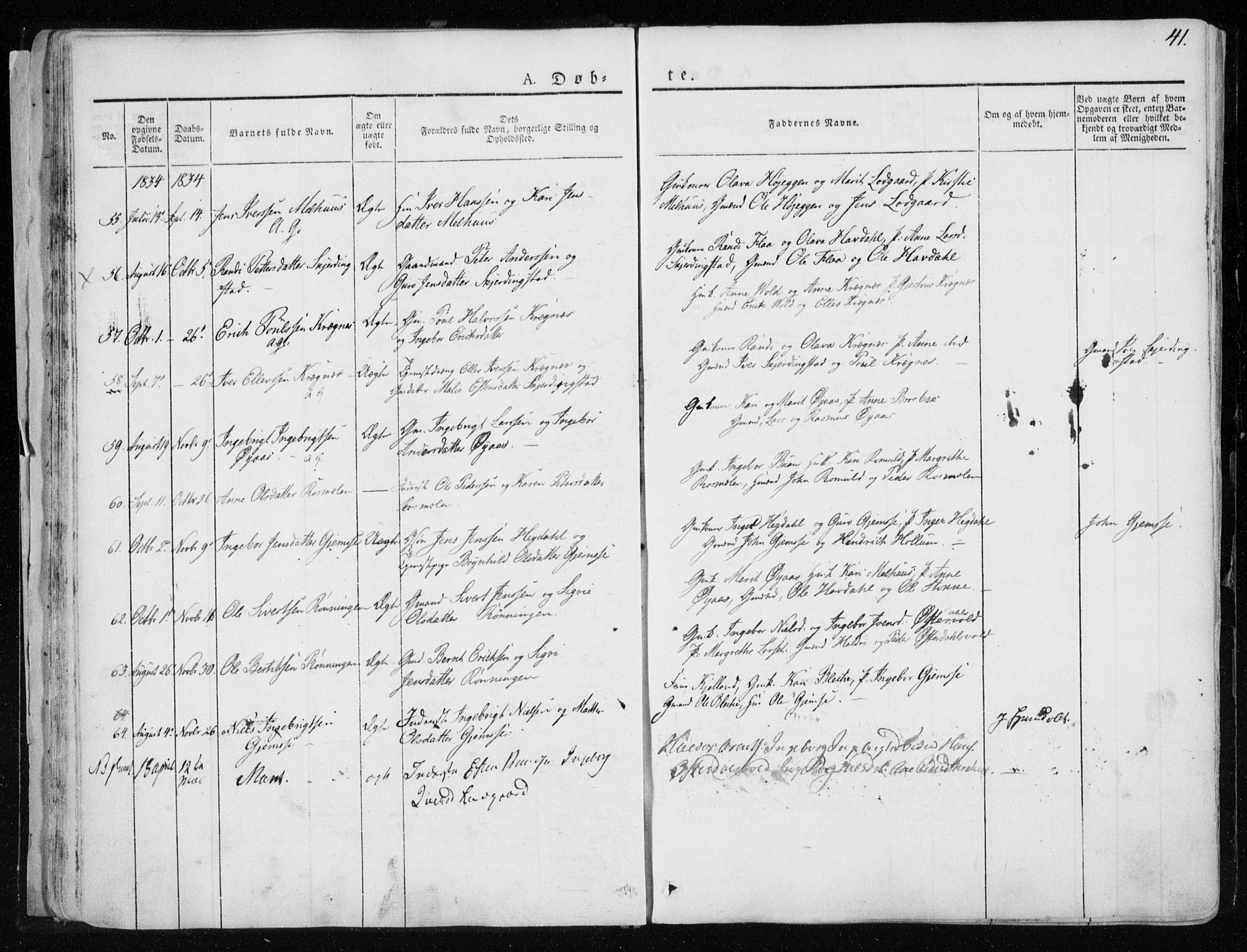 Ministerialprotokoller, klokkerbøker og fødselsregistre - Sør-Trøndelag, SAT/A-1456/691/L1069: Parish register (official) no. 691A04, 1826-1841, p. 41