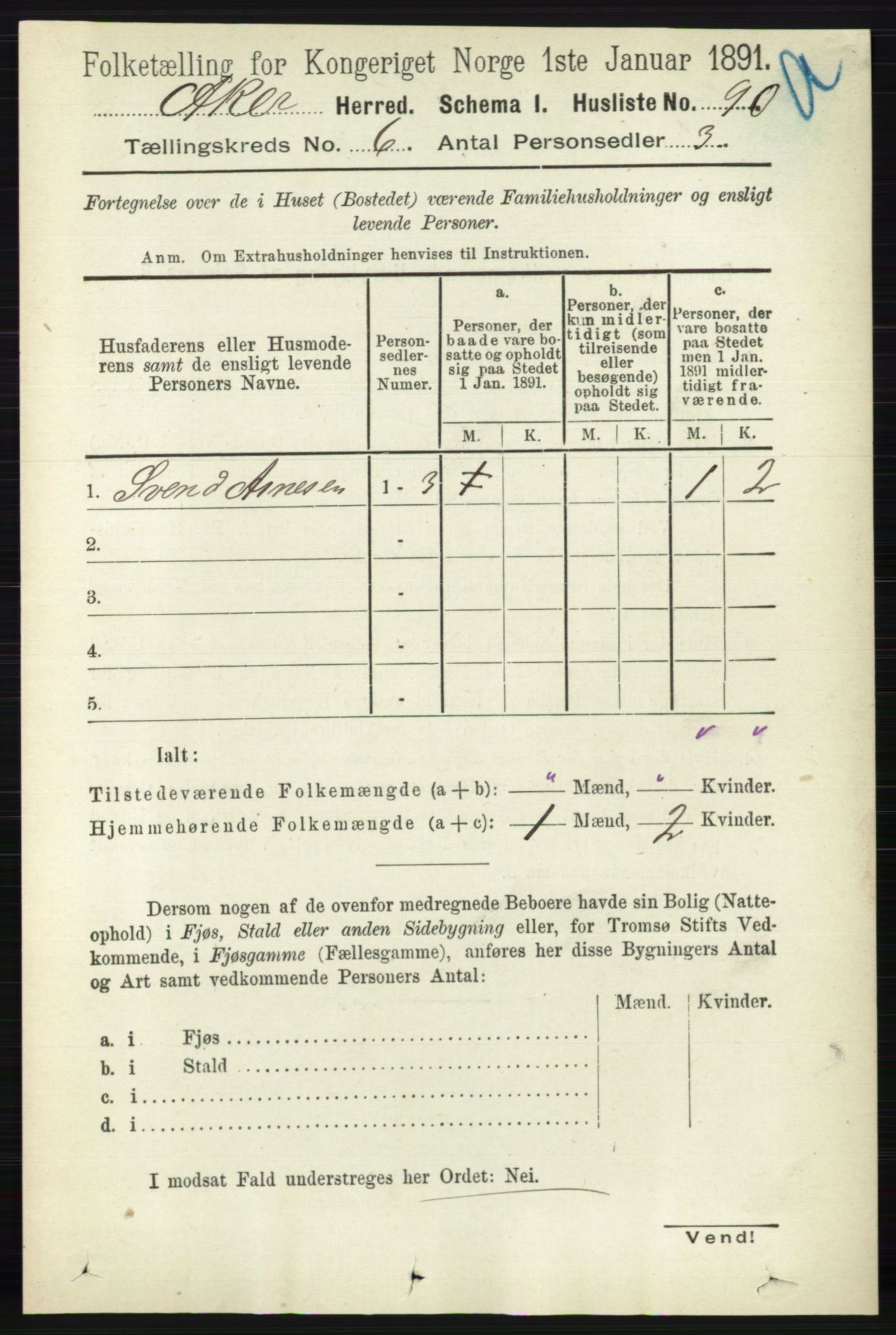 RA, 1891 census for 0218 Aker, 1891, p. 5498