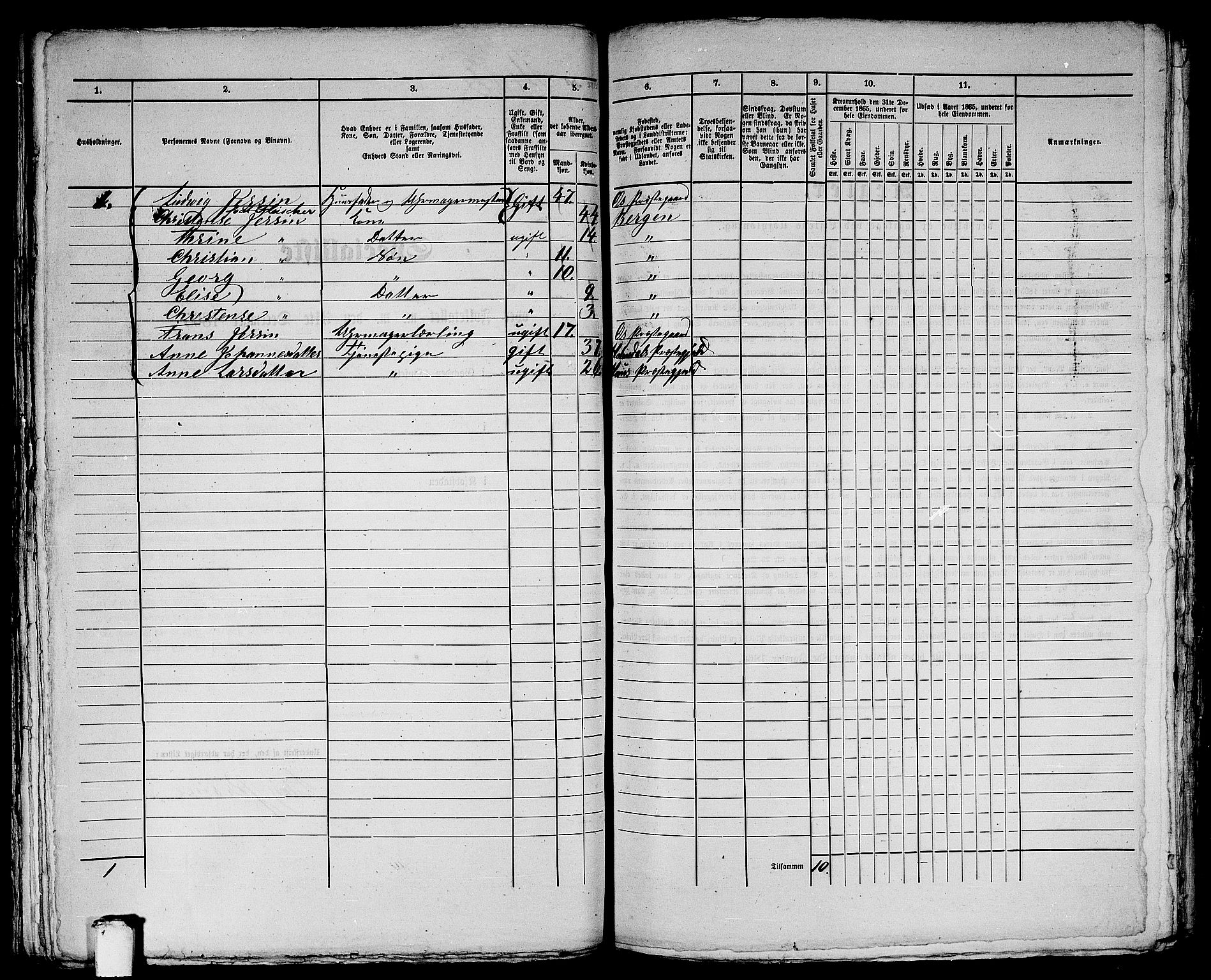 RA, 1865 census for Bergen, 1865, p. 2893