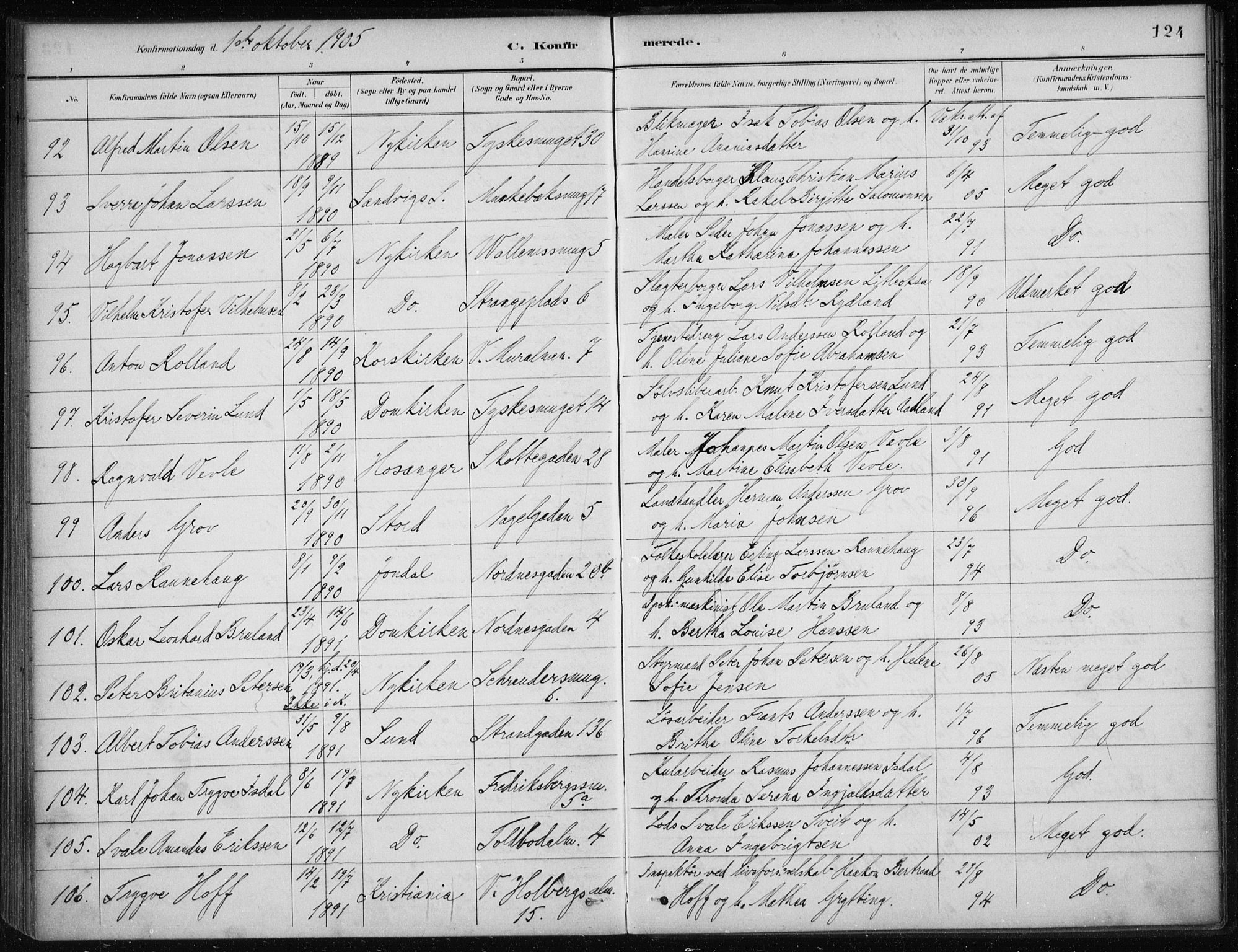 Nykirken Sokneprestembete, AV/SAB-A-77101/H/Haa/L0027: Parish register (official) no. C 6, 1886-1913, p. 124