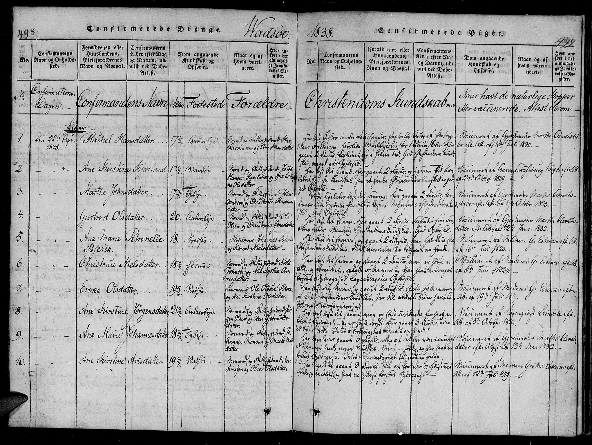 Vadsø sokneprestkontor, SATØ/S-1325/H/Ha/L0003kirke: Parish register (official) no. 3 /1, 1821-1839, p. 498-499