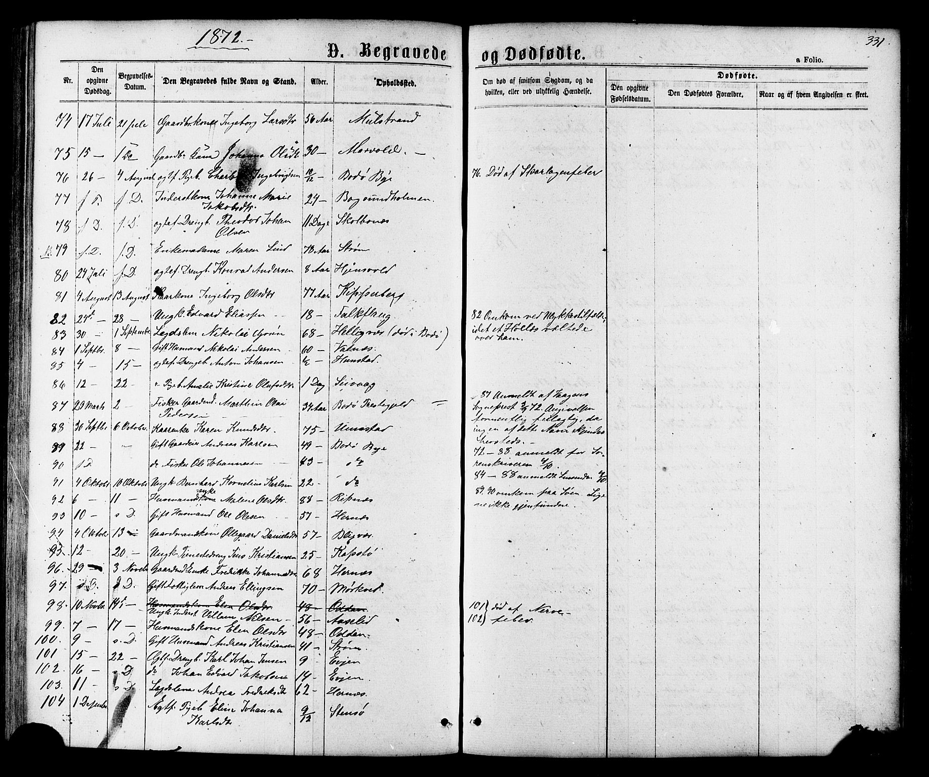 Ministerialprotokoller, klokkerbøker og fødselsregistre - Nordland, AV/SAT-A-1459/801/L0029: Parish register (copy) no. 801C04, 1868-1878, p. 331