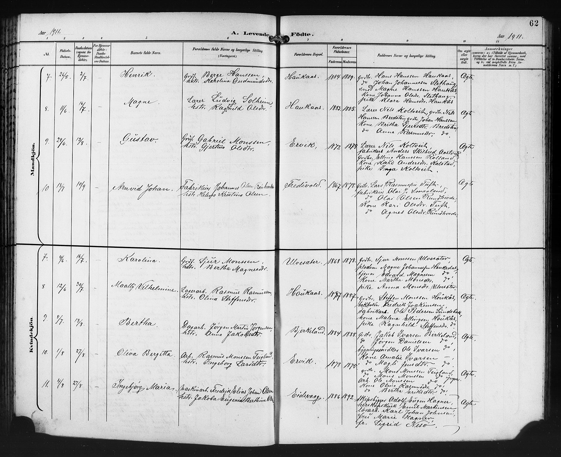 Åsane sokneprestembete, AV/SAB-A-79401/H/Hab: Parish register (copy) no. A 3, 1899-1915, p. 62