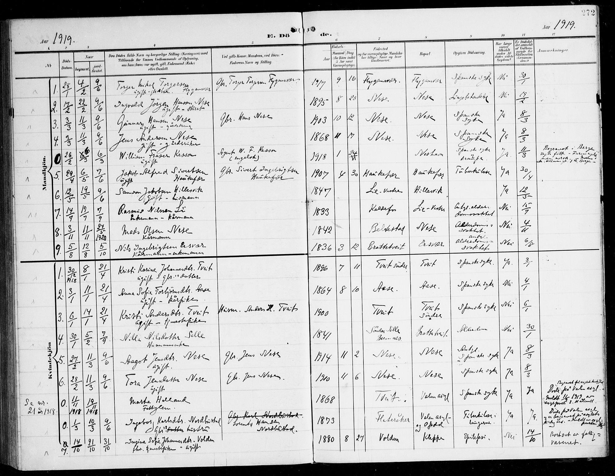 Tysnes sokneprestembete, AV/SAB-A-78601/H/Haa: Parish register (official) no. D 2, 1905-1922, p. 272