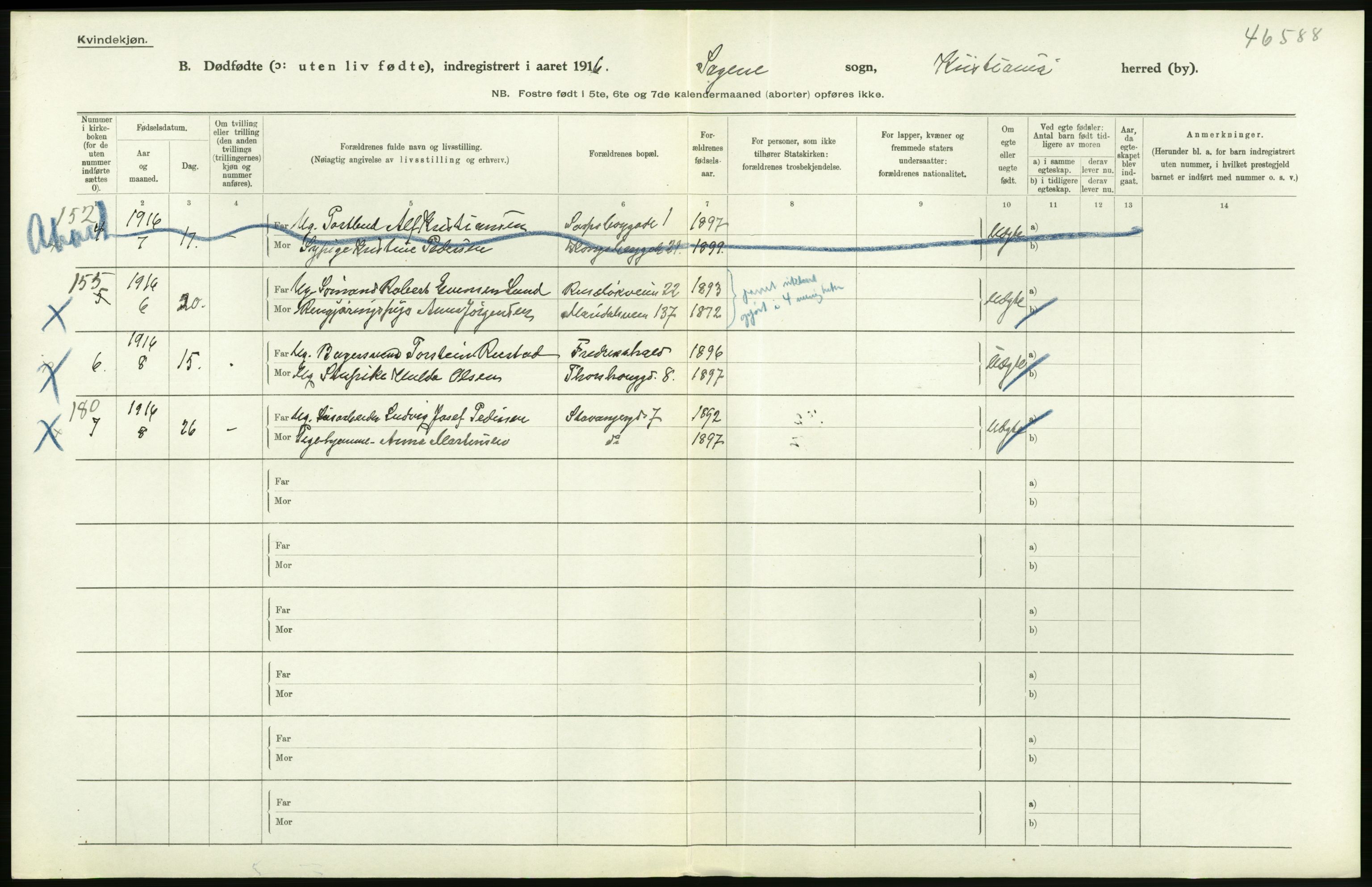 Statistisk sentralbyrå, Sosiodemografiske emner, Befolkning, AV/RA-S-2228/D/Df/Dfb/Dfbf/L0010: Kristiania: Døde, dødfødte., 1916, p. 522