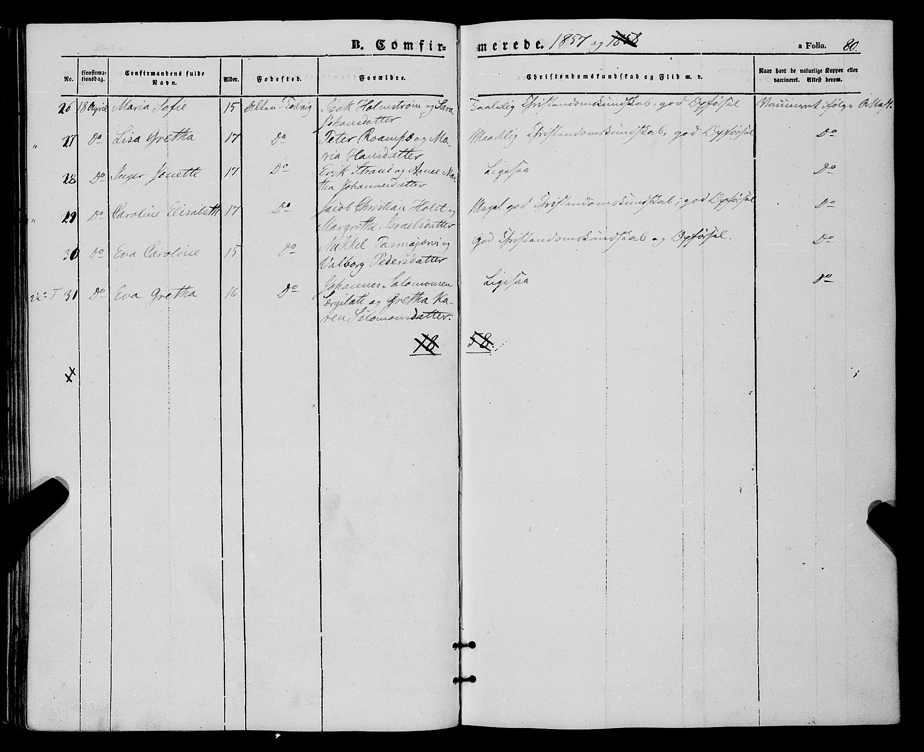 Talvik sokneprestkontor, AV/SATØ-S-1337/H/Ha/L0016kirke: Parish register (official) no. 16, 1847-1857, p. 80