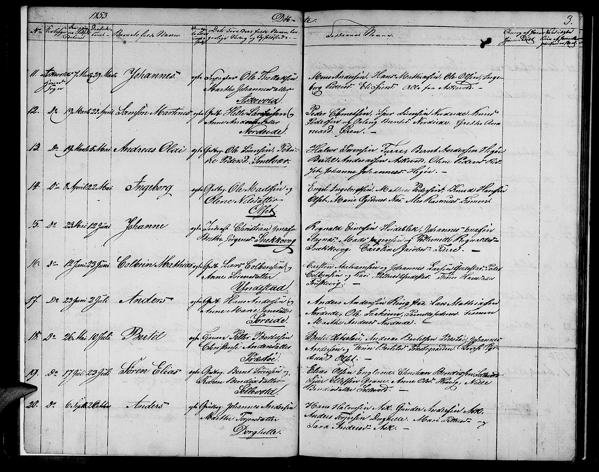 Askvoll sokneprestembete, AV/SAB-A-79501/H/Hab/Haba/L0001: Parish register (copy) no. A 1, 1853-1872, p. 3