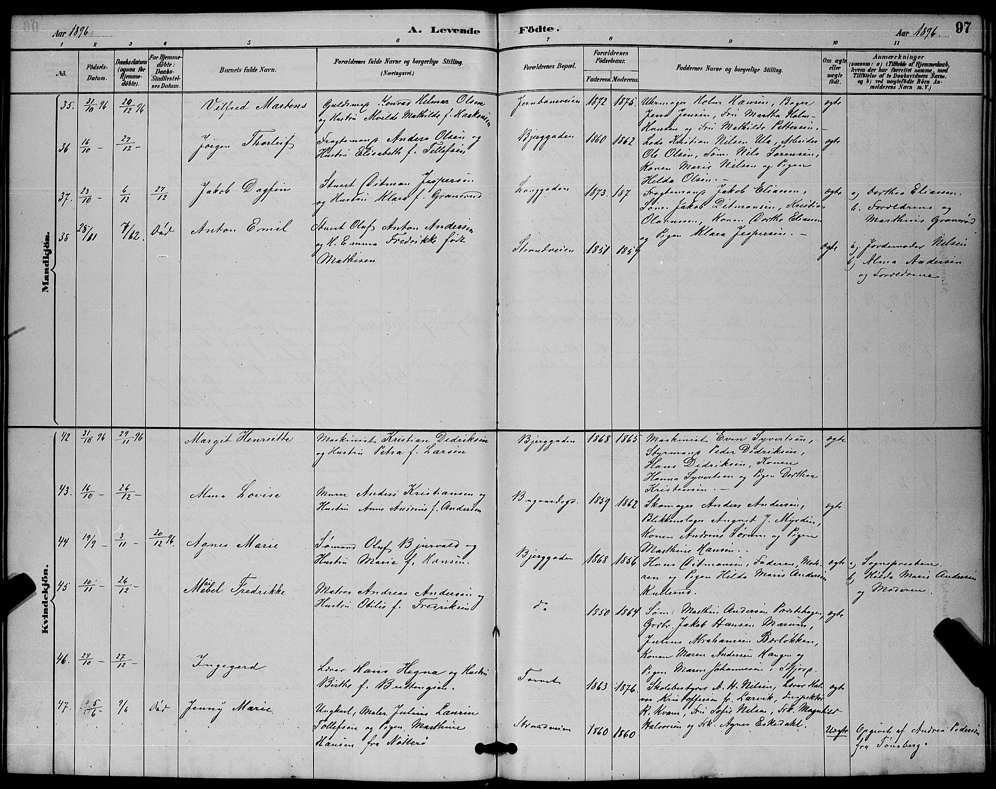 Sandefjord kirkebøker, AV/SAKO-A-315/G/Ga/L0001: Parish register (copy) no. 1, 1885-1903, p. 97