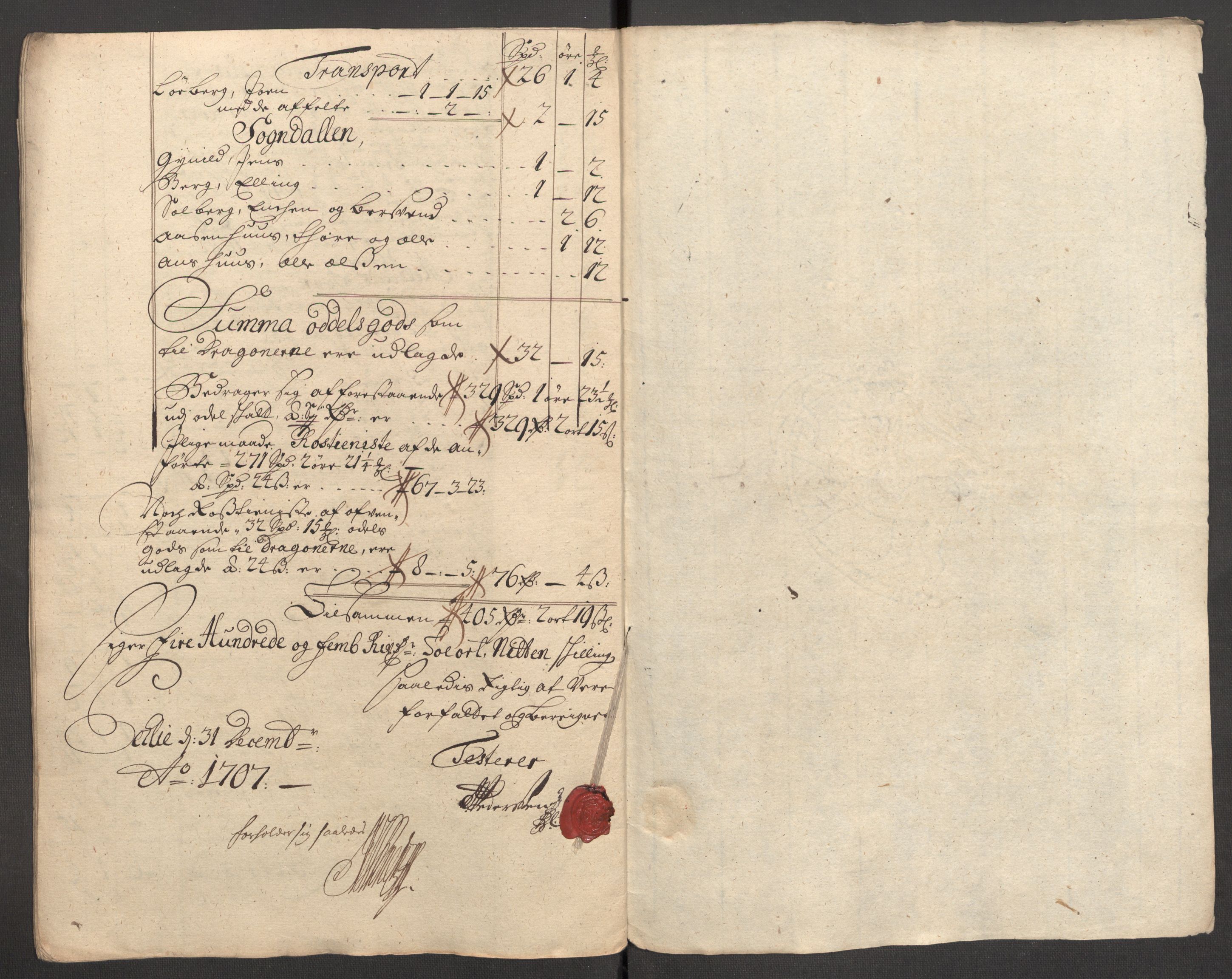 Rentekammeret inntil 1814, Reviderte regnskaper, Fogderegnskap, AV/RA-EA-4092/R60/L3957: Fogderegnskap Orkdal og Gauldal, 1707, p. 400