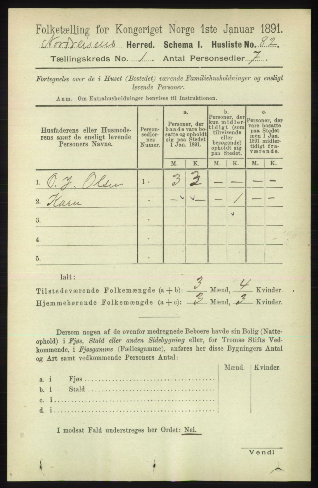 RA, 1891 census for 1942 Nordreisa, 1891, p. 95