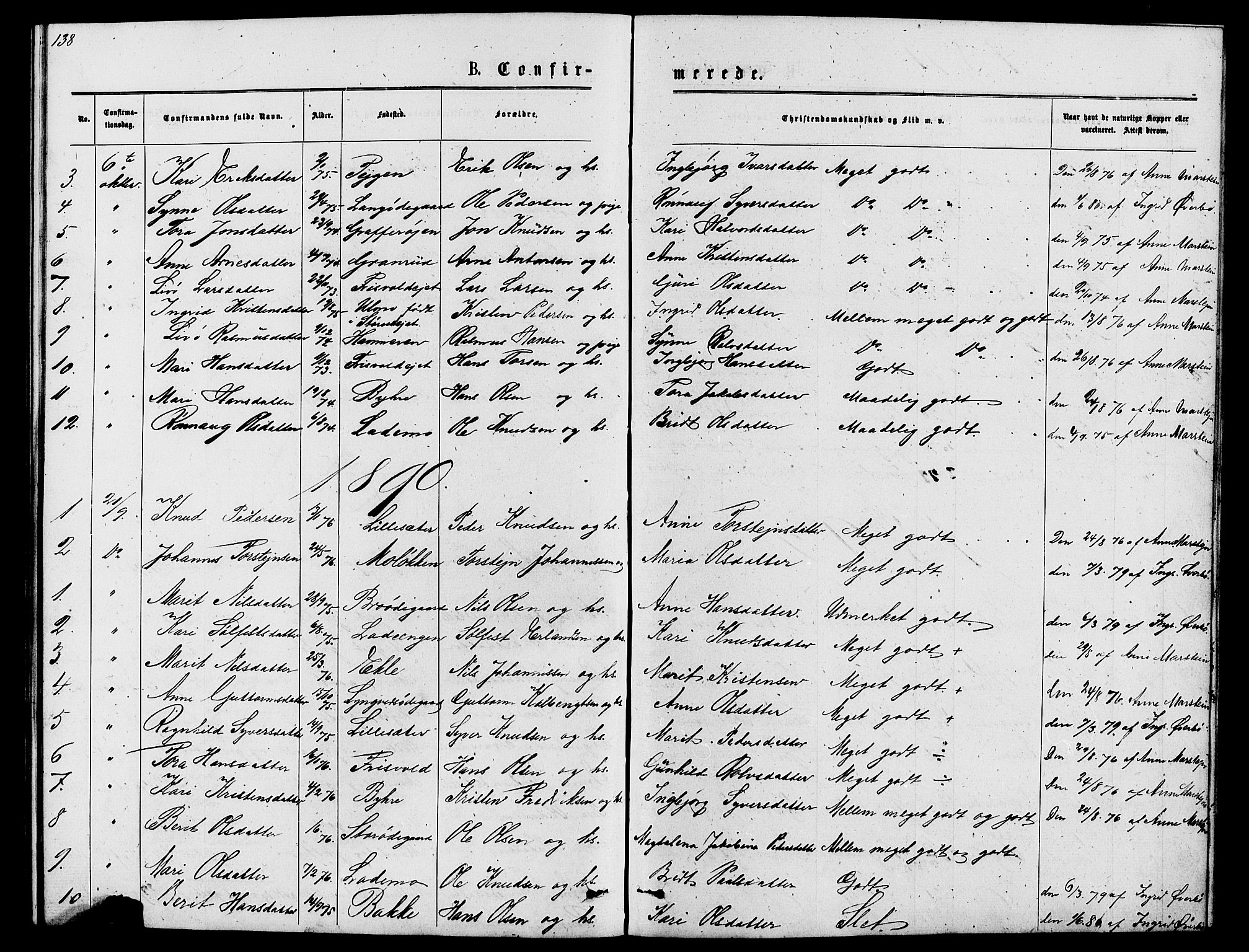 Lom prestekontor, SAH/PREST-070/L/L0005: Parish register (copy) no. 5, 1876-1901, p. 138-139