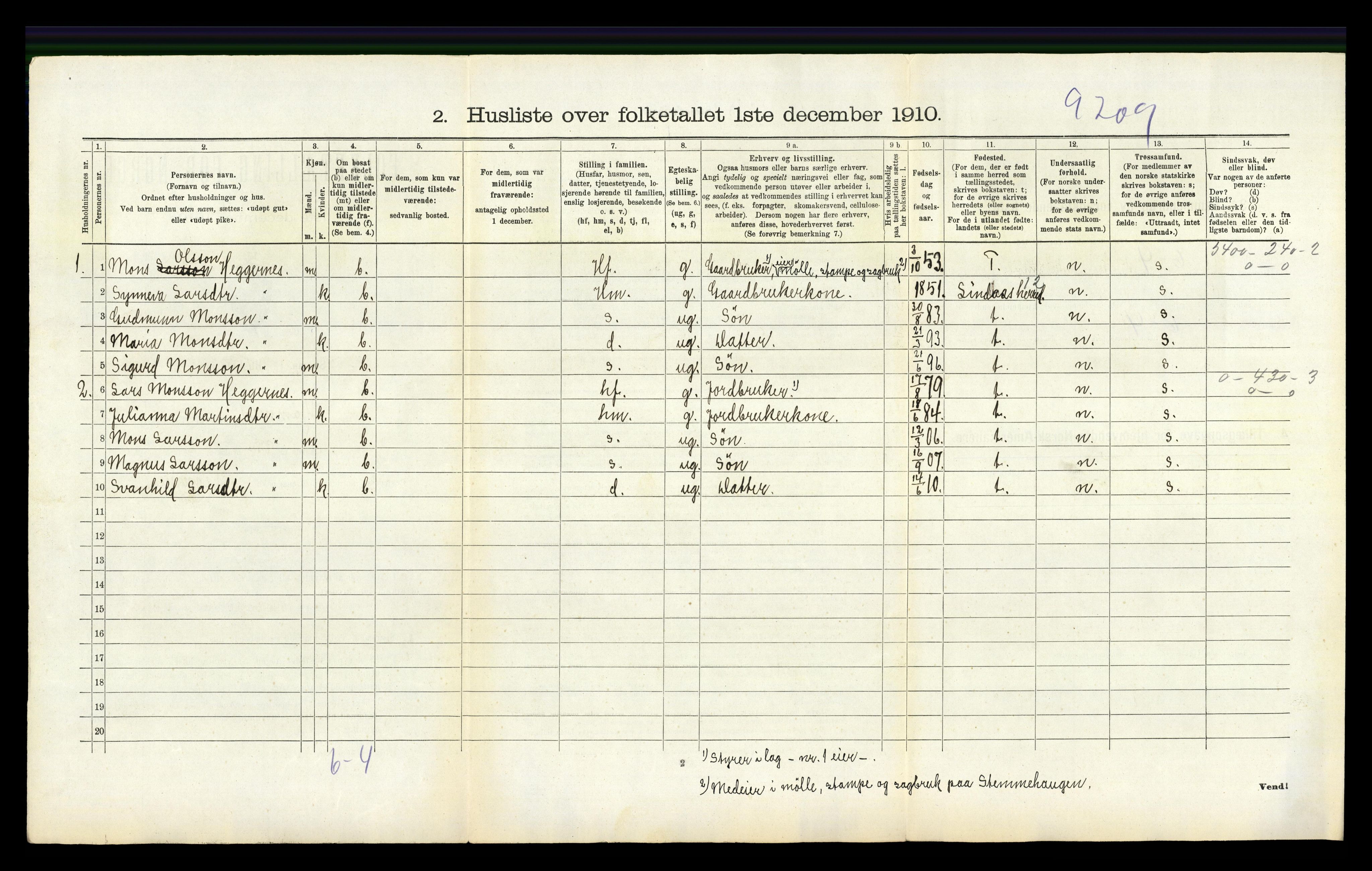 RA, 1910 census for Hamre, 1910, p. 335