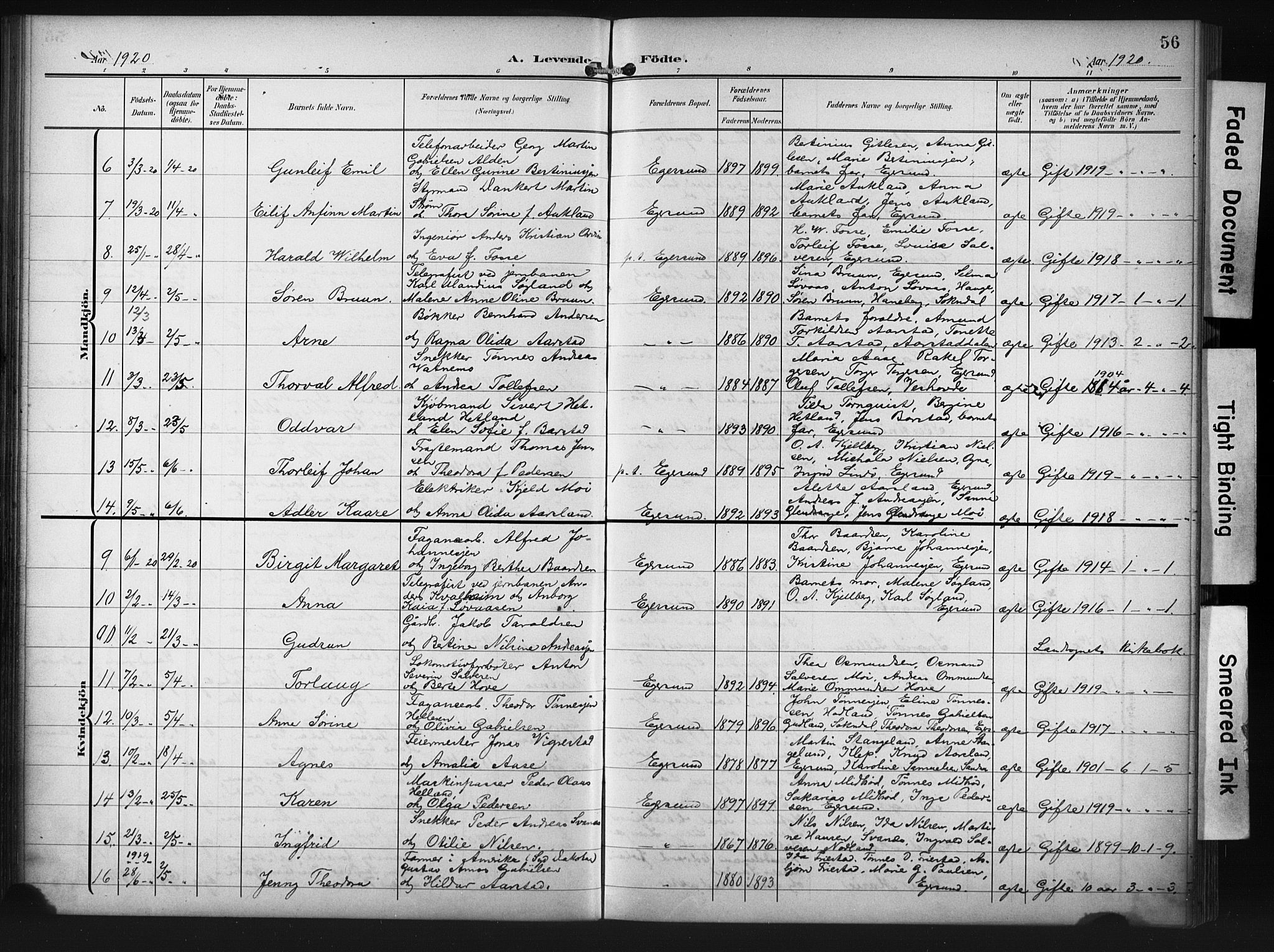 Eigersund sokneprestkontor, AV/SAST-A-101807/S09/L0012: Parish register (copy) no. B 12, 1908-1930, p. 56