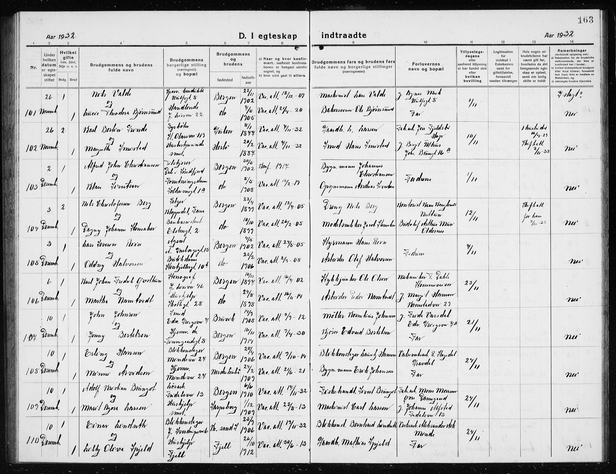 Årstad Sokneprestembete, AV/SAB-A-79301/H/Hab/L0020: Parish register (copy) no. C  2, 1920-1935, p. 163