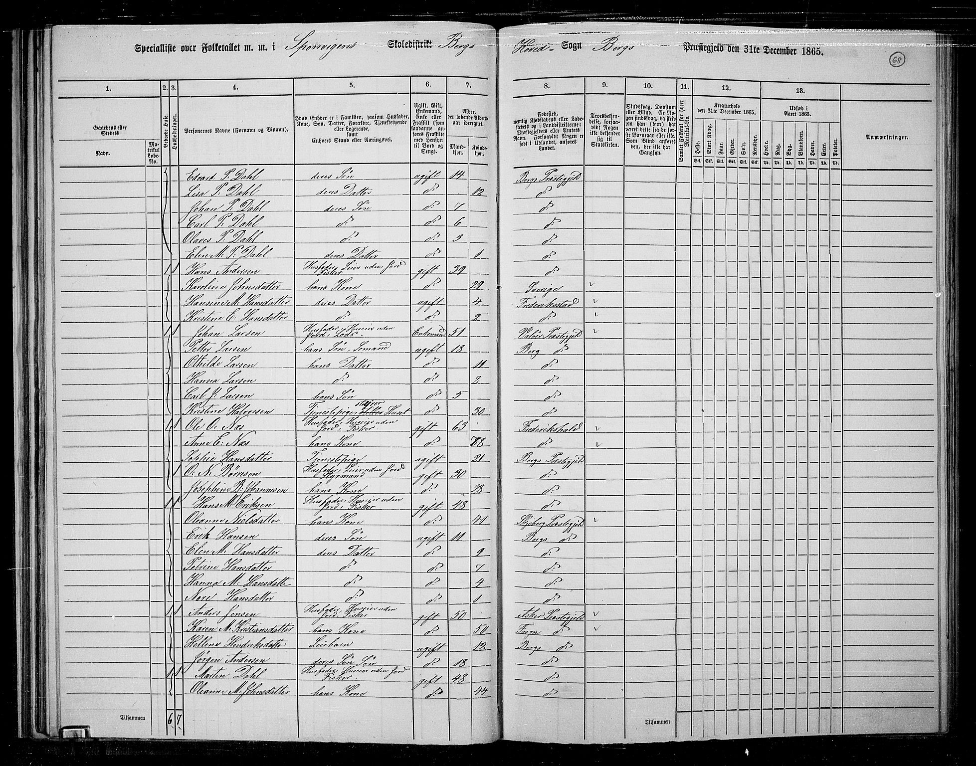 RA, 1865 census for Berg, 1865, p. 61