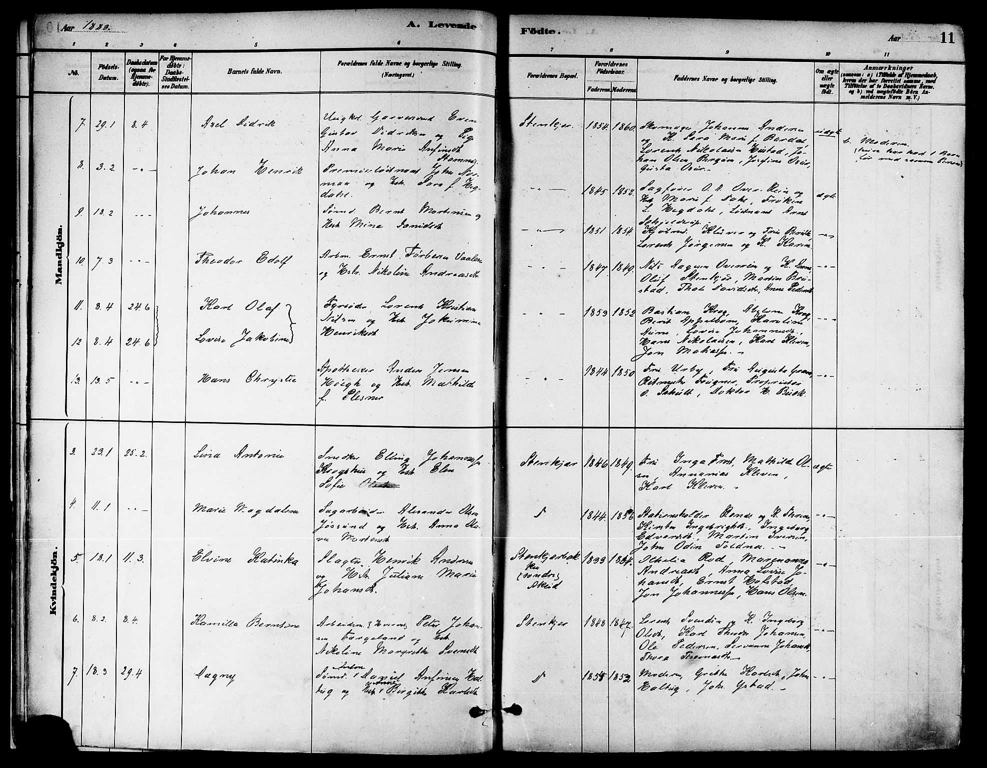Ministerialprotokoller, klokkerbøker og fødselsregistre - Nord-Trøndelag, SAT/A-1458/739/L0371: Parish register (official) no. 739A03, 1881-1895, p. 11