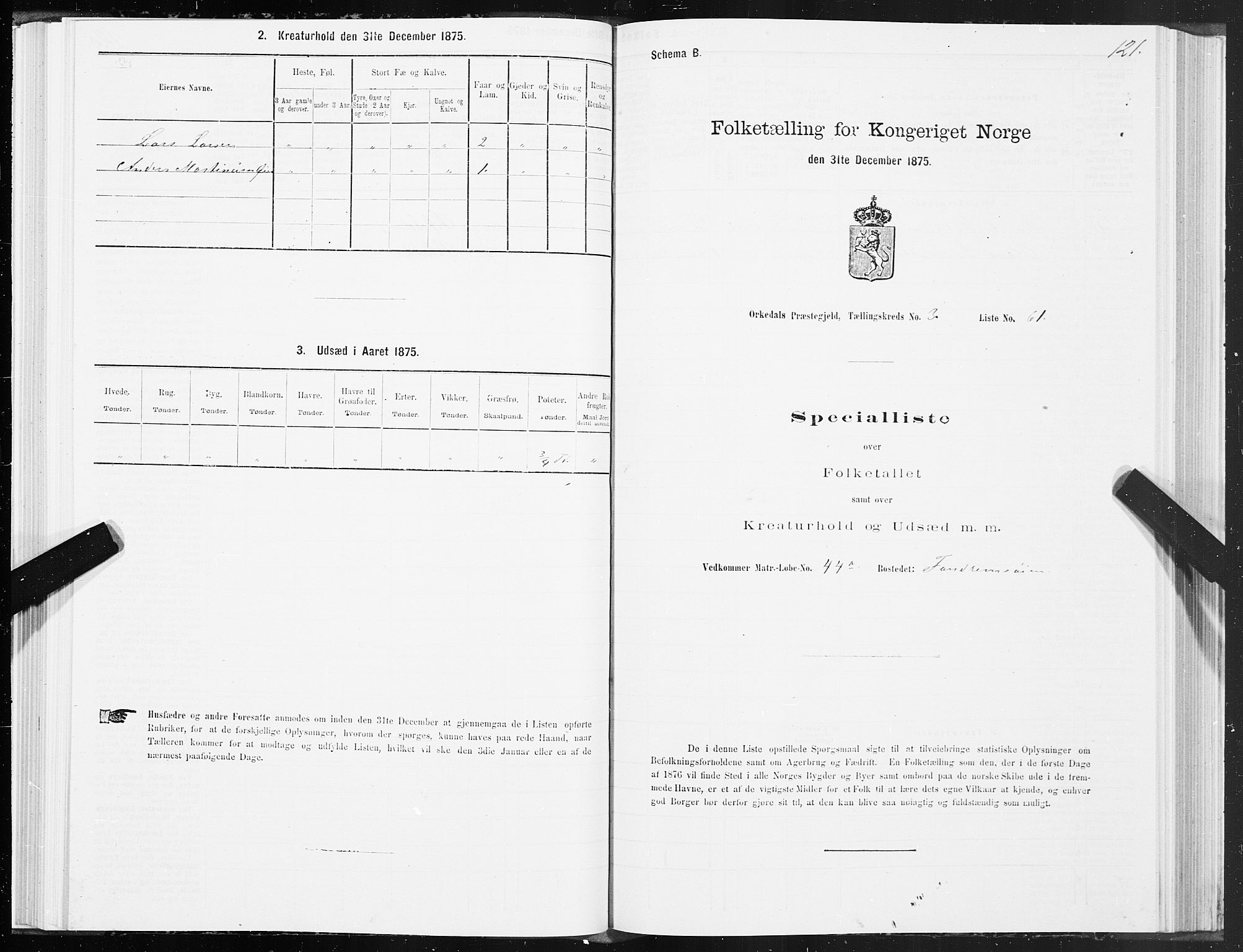 SAT, 1875 census for 1638P Orkdal, 1875, p. 2121