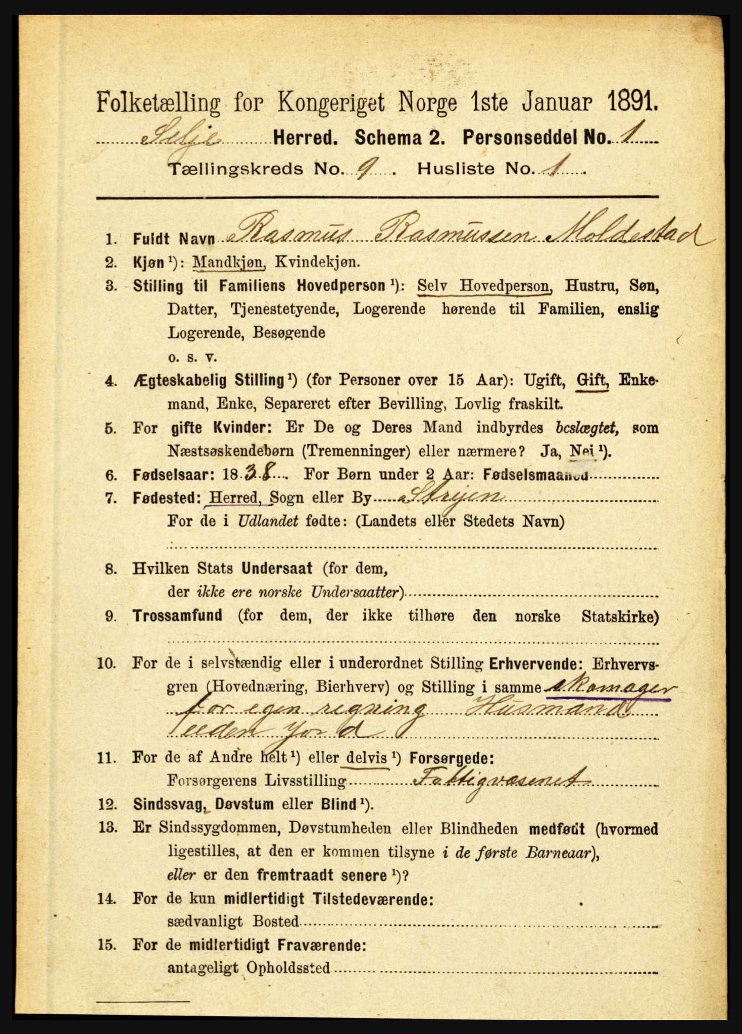 RA, 1891 census for 1441 Selje, 1891, p. 2704