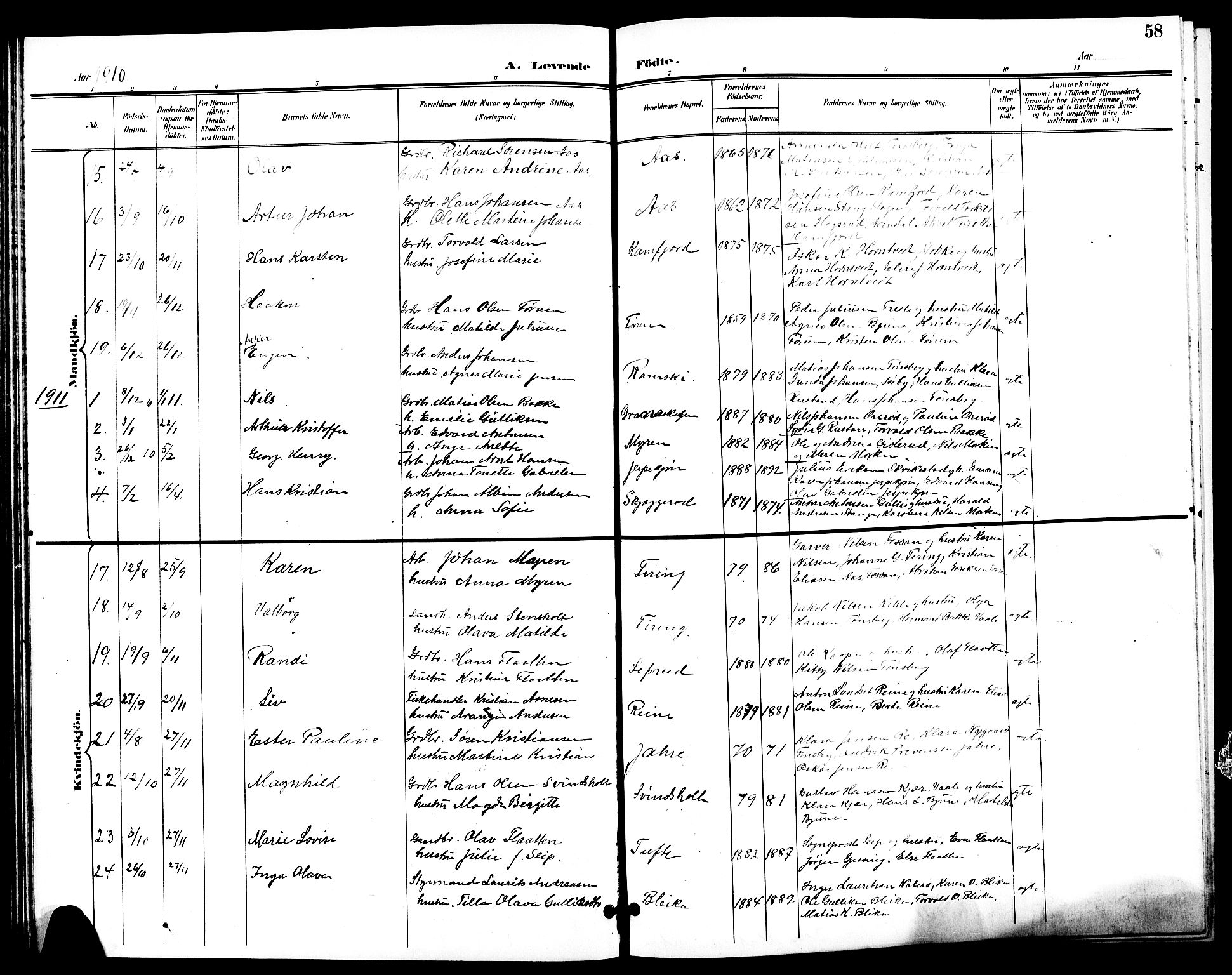 Ramnes kirkebøker, SAKO/A-314/G/Ga/L0004: Parish register (copy) no. I 4, 1896-1911, p. 58