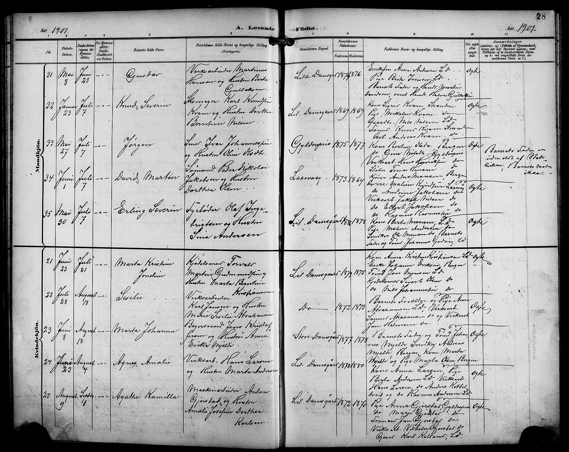 Laksevåg Sokneprestembete, SAB/A-76501/H/Ha/Hab/Haba/L0004: Parish register (copy) no. A 4, 1899-1909, p. 28
