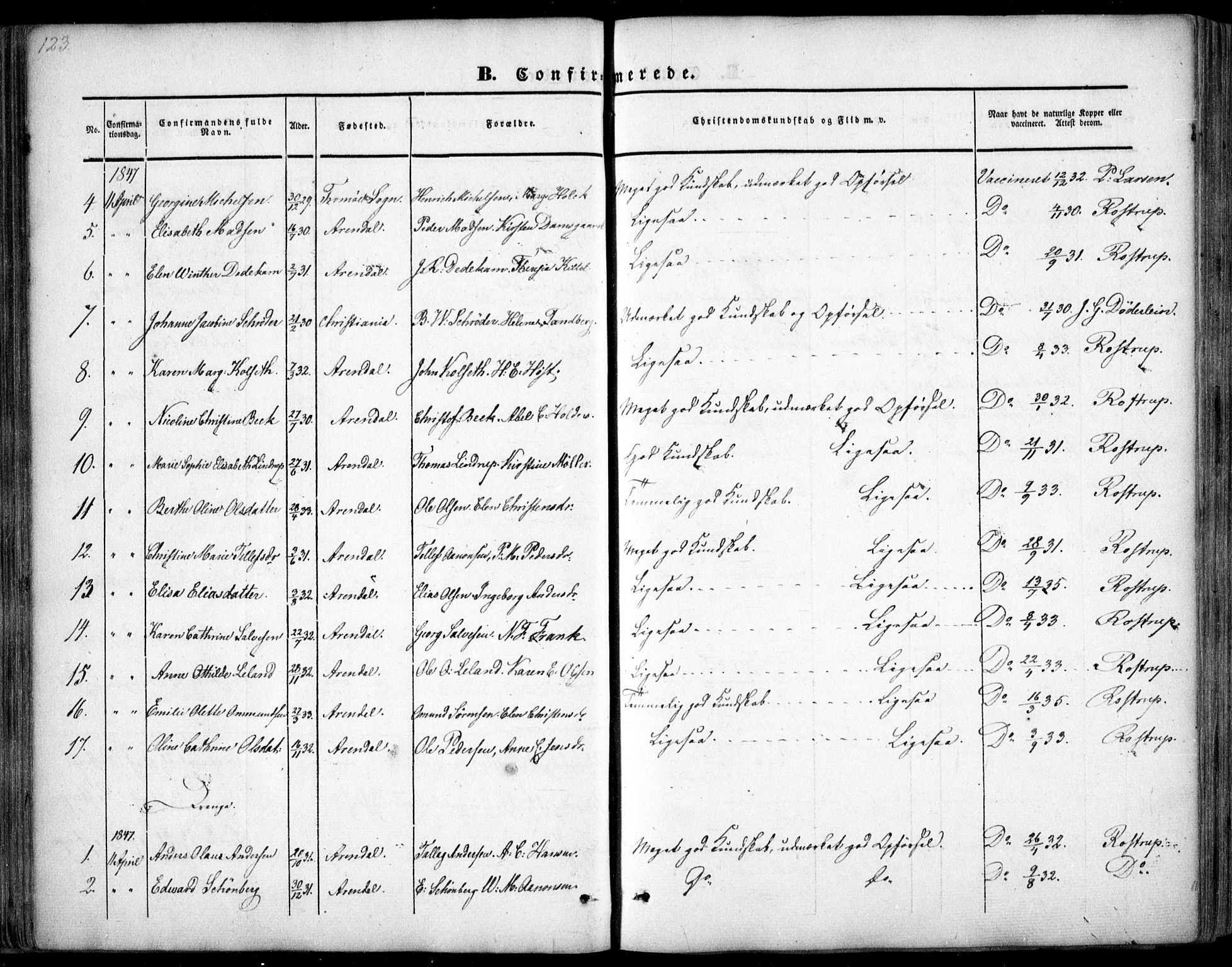 Arendal sokneprestkontor, Trefoldighet, AV/SAK-1111-0040/F/Fa/L0005: Parish register (official) no. A 5, 1838-1854, p. 123