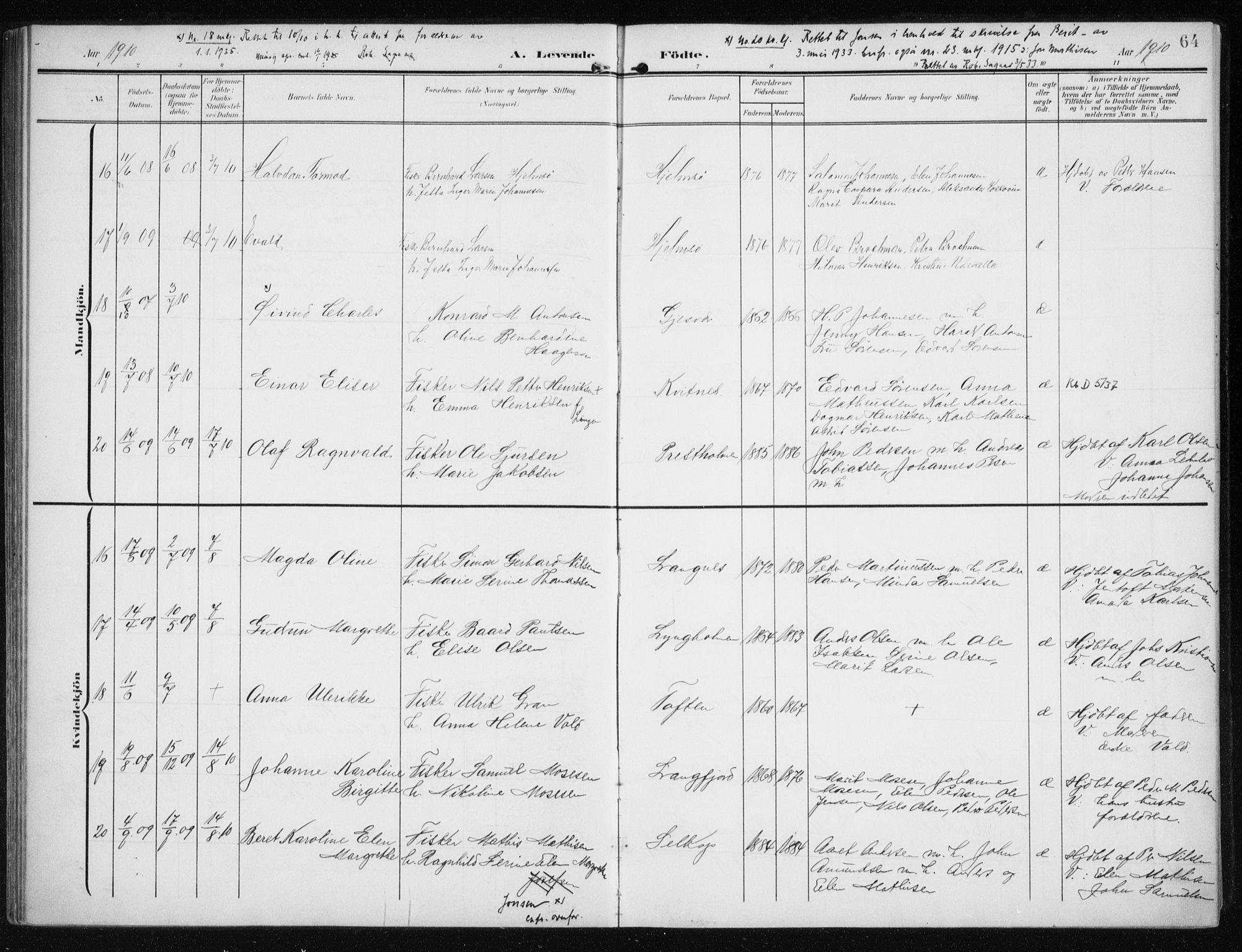 Måsøy sokneprestkontor, SATØ/S-1348/H/Ha/L0009kirke: Parish register (official) no. 9, 1903-1914, p. 64