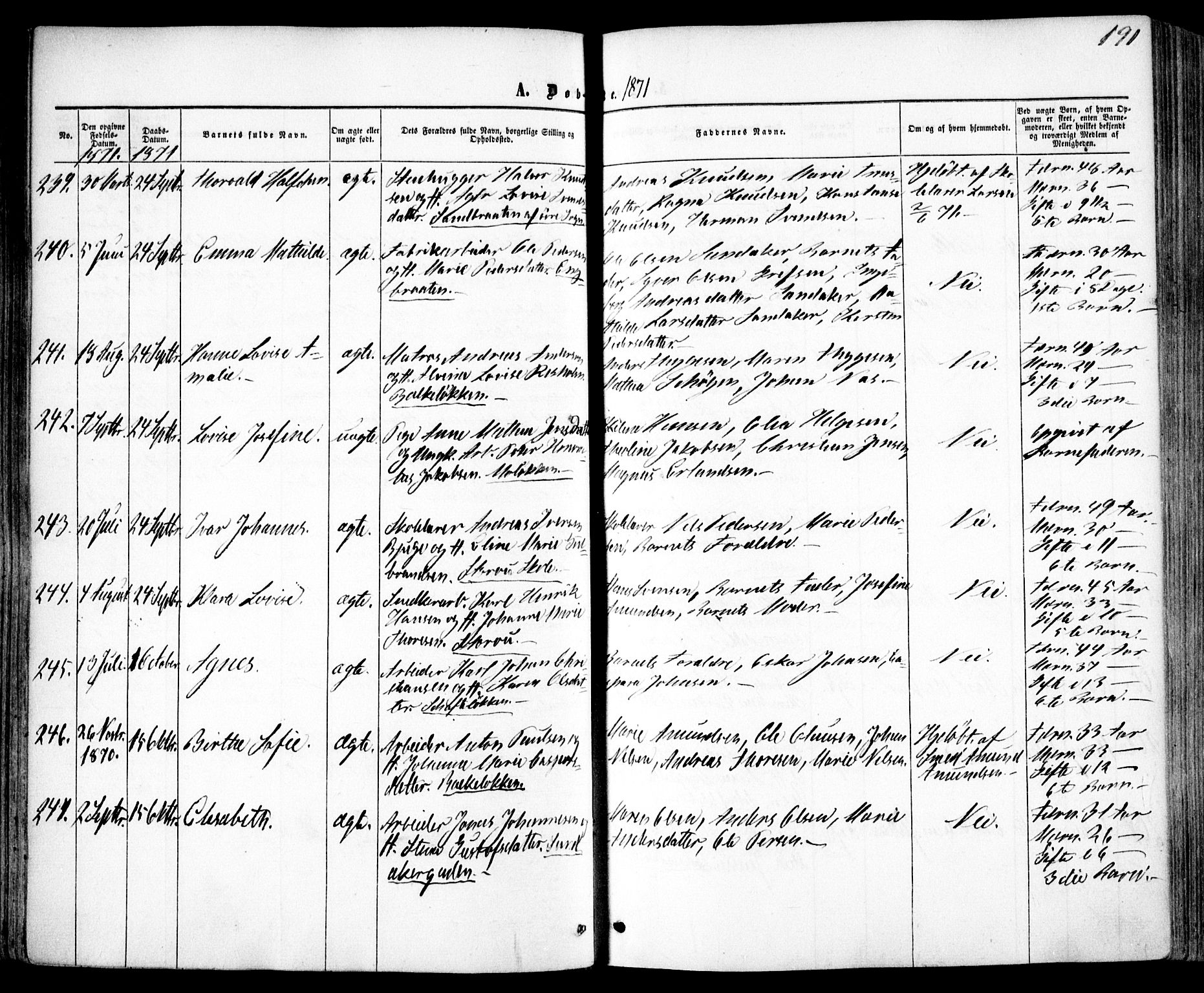 Vestre Aker prestekontor Kirkebøker, SAO/A-10025/F/Fa/L0004: Parish register (official) no. 4, 1857-1877, p. 191