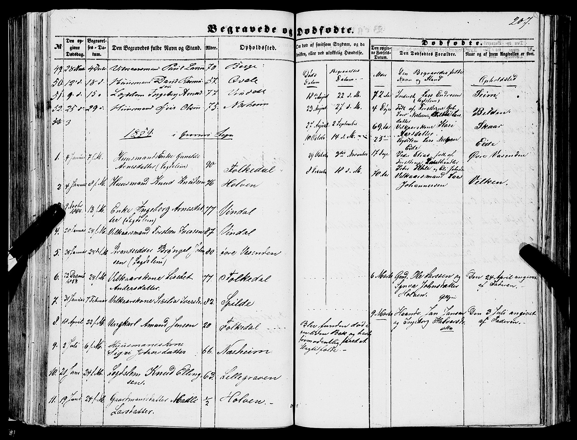 Ulvik sokneprestembete, SAB/A-78801/H/Haa: Parish register (official) no. A 13, 1853-1863, p. 207